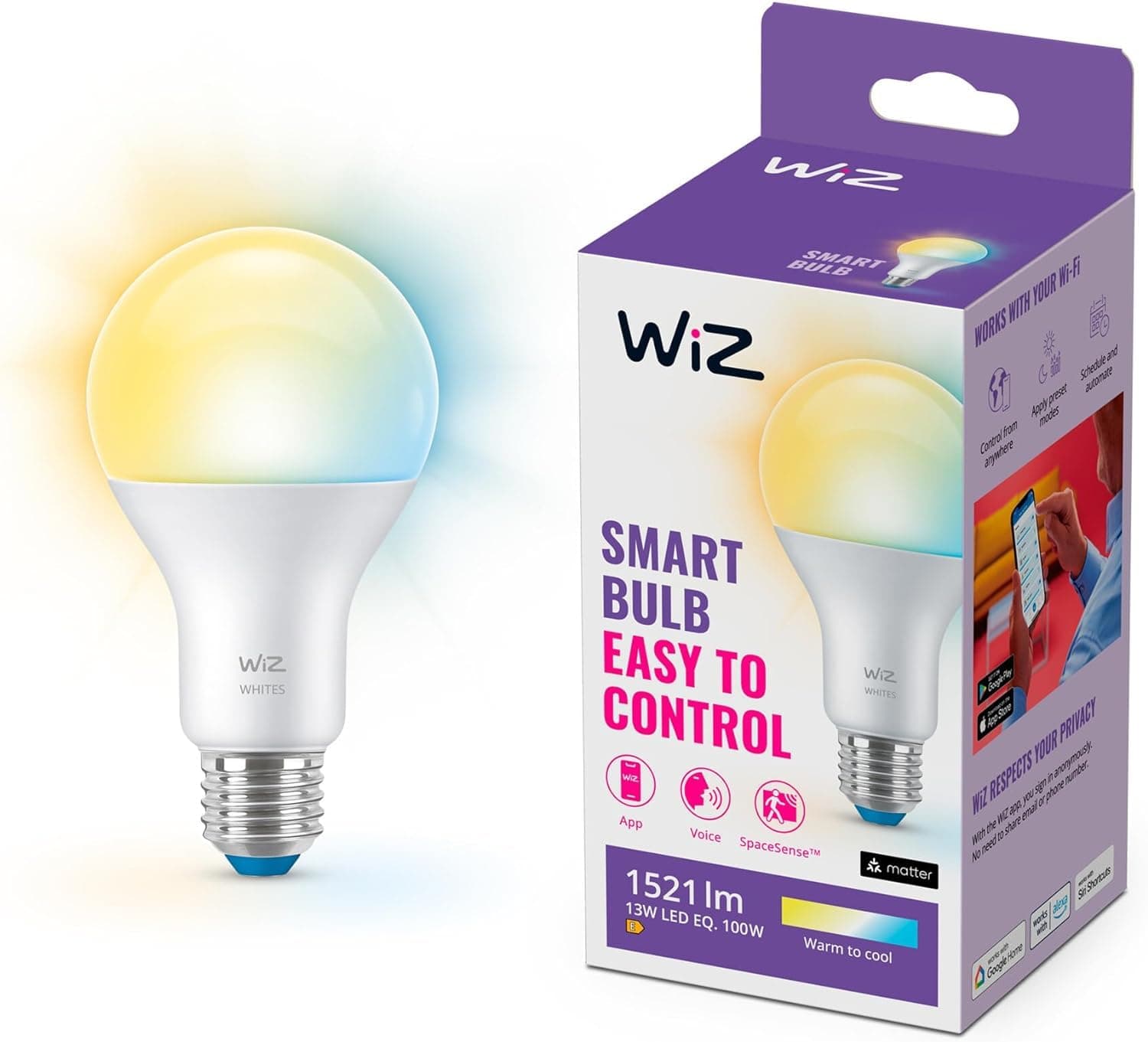 Tunable Whites A67 E27 - Wifi + Bluetooth Smart Led Bulb - (Compatible With Amazon Alexa And Google Assistant) - 1521 Lumens 100W Equivalent