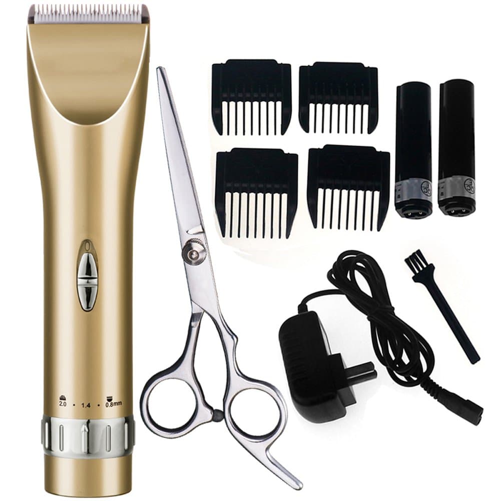 Sminiker Quiet Hair Clippers Cordless Rechargeable Hair clippers for Adults and Babies Professional Barber Clippers Set with 2 Rechargeable Batteries 4 Comb Guides and Scissors(Gold)