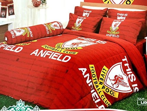 LFC Liverpool Fc Football Club Soccer Team Official Licensed Red Bedding Set, 1 Fitted Bed Sheet, 1 Pillow Case, 1 Bolster Case, 1 Comforter Set A+1 (R36, Twin 42"x78"+Comforter)