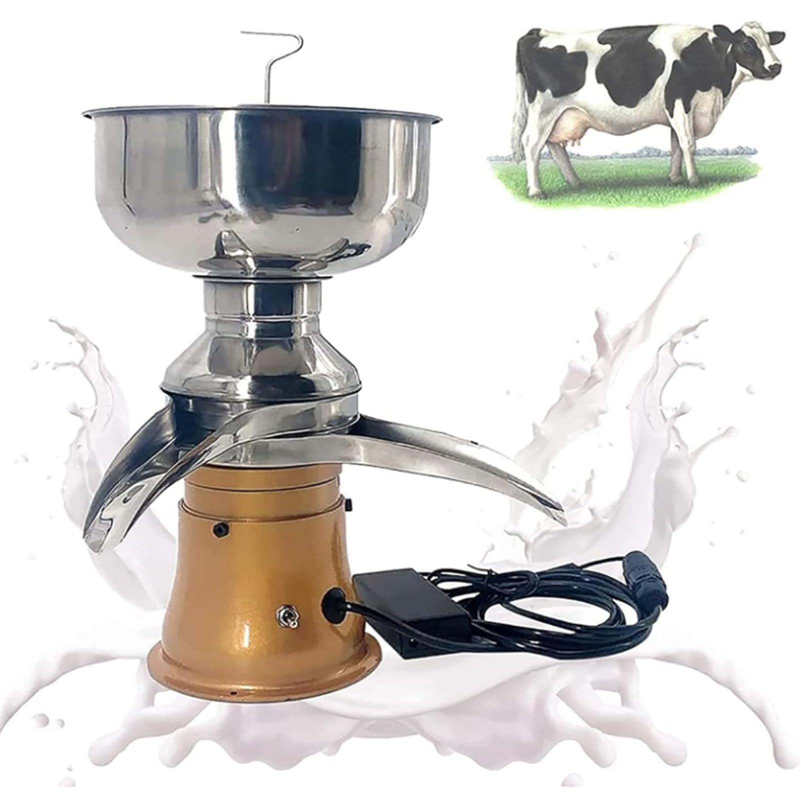 Cream Separator for Goats Milk, Large Capacity Milk Cream Centrifugal Separator, Electric Cream Separator, Multifunctional Stainless Steel Cream Butter Milkshake Separator,Yellow