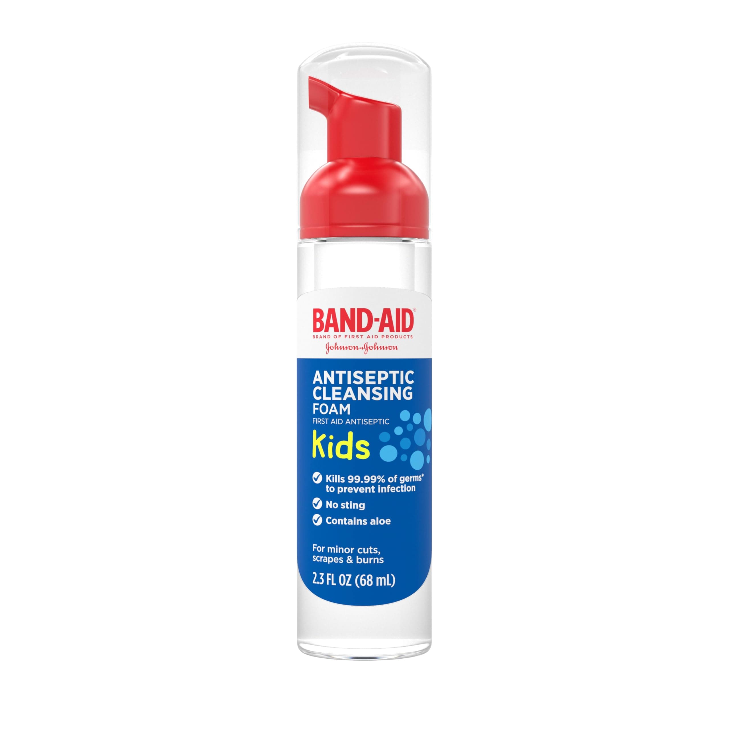 Band-Aid Brand Antiseptic Cleansing Foam for Kids, First Aid Antiseptic Foam Kills Germs to Prevent Infection, with Benzalkonium Cl, No Sting, 2.3 fl. oz