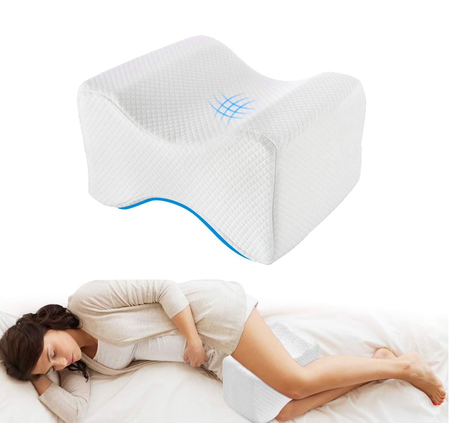 BHGWR Knee Pillow for Sleeping On Side, Leg Pillow Cushion with Memory Foam Wedge Contour for Side Sleepers, Knee Support Pillow