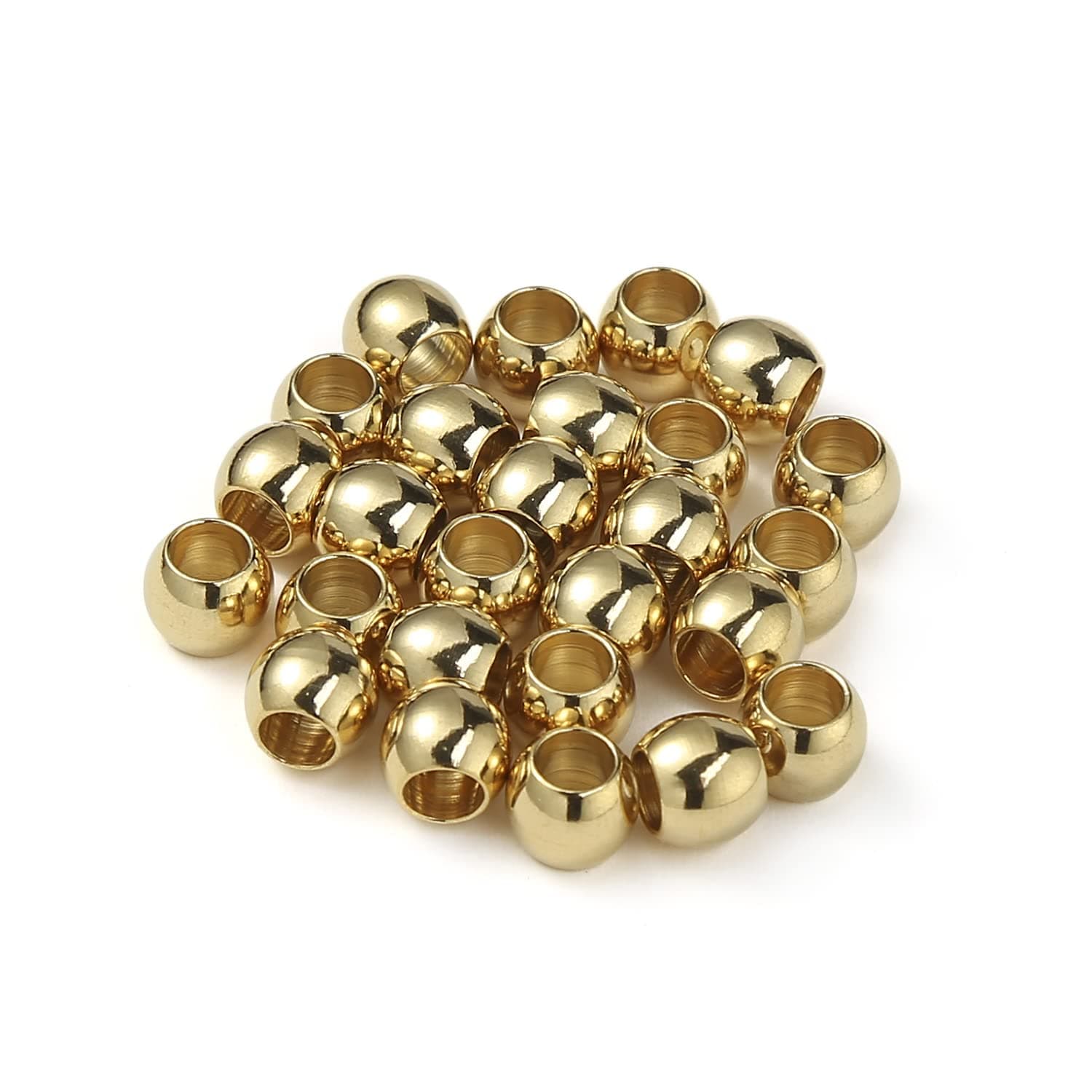 60 Pcs Gold Plated Stainless Steel Round Spacer Beads 4mm Hole, Seamless Loose Beads for DIY Bracelet Necklace Jewelry Making Findings 7mm