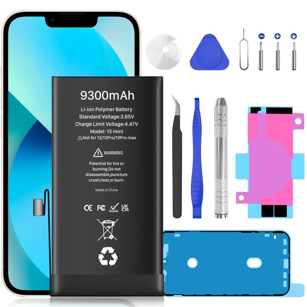9300mAh Battery for iPhone 13 Mini, (2026 New Upgrade) Super High Capacity Replacement Battery for iPhone 13 Mini (A2481 A2629 A263 A2626 A2628) with Professional Replacement Tool Kits