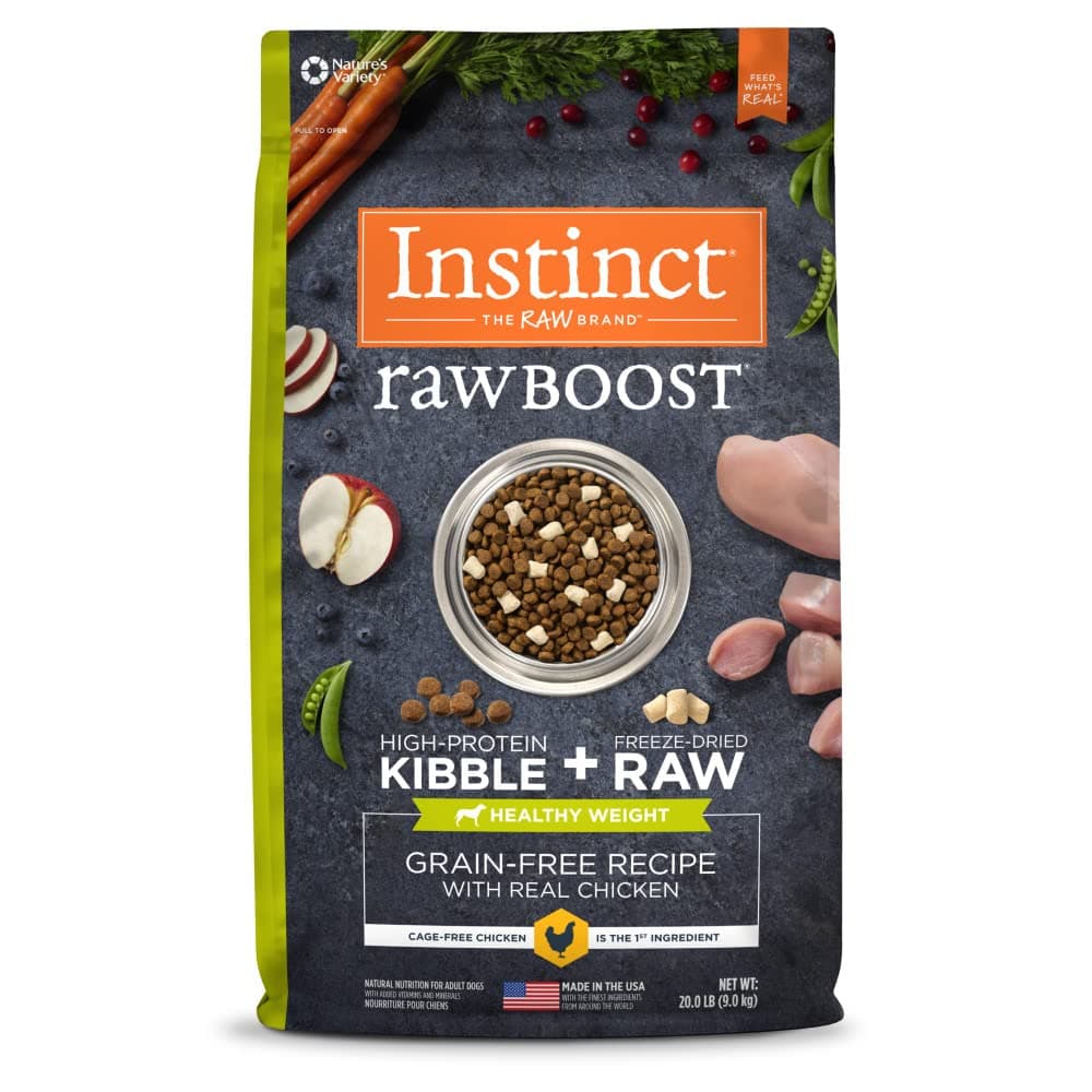 Instinct Raw Boost Healthy Weight, Natural Dry Dog Food with Freeze Dried Pieces, Grain Free Recipe - Real Chicken, 20 lb. Bag