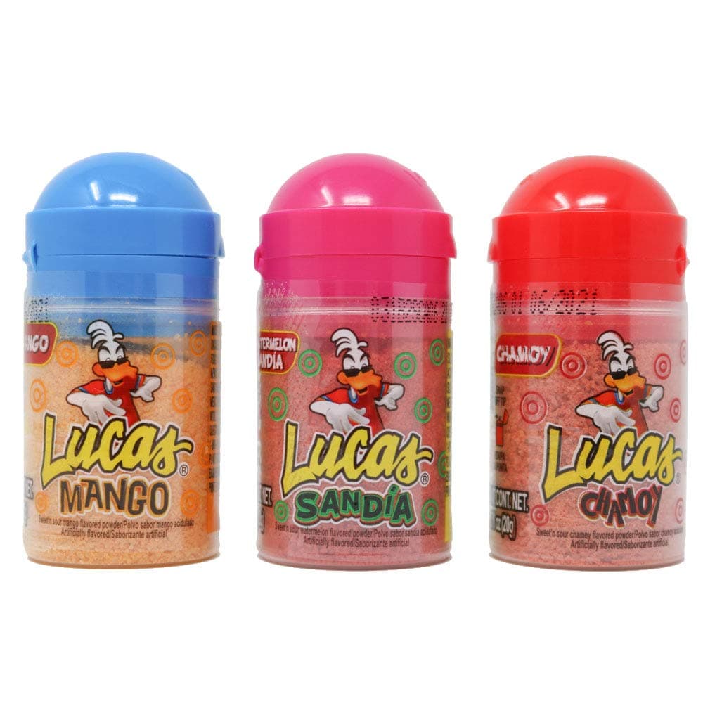 Pulparindo Lucas Baby 3 Variety. 12 Total. Mango, Sandia, Chamoy. Plastic, Vibrant