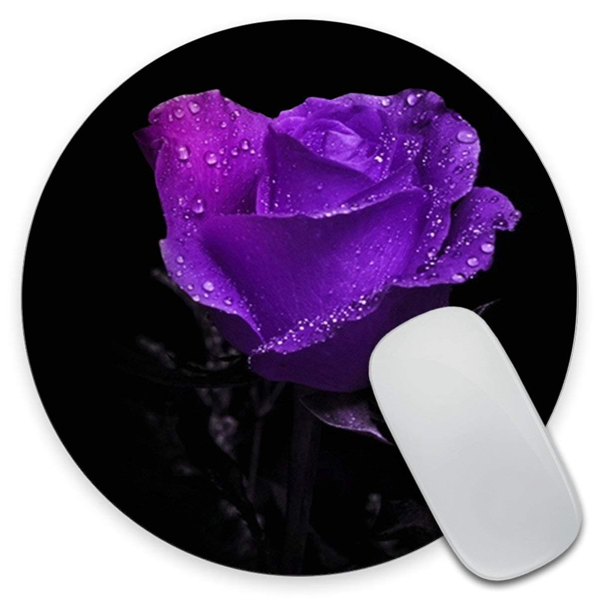 Round Mouse Pad with Amazing Purple Rose and Black Background, Roses Mouse Pad, Office Present, Woman Present 7.9 x 7.9 x 0.12 Inch