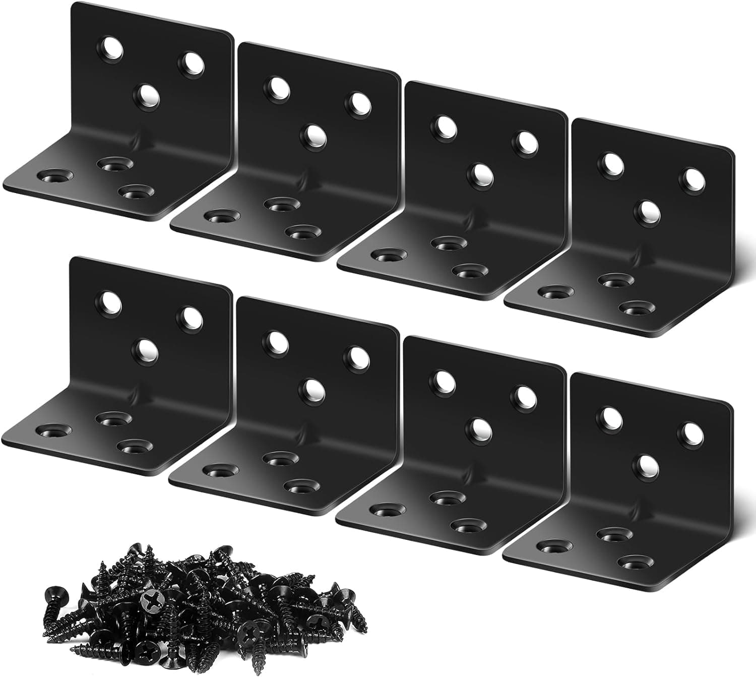 Joint Right Angle Bracket, 8 Pcs Black Stainless Steel Corner Bracket, L Shape Heavy Duty Metal Corner Brace Shelf Supporter for for Shelves Support DIY (1.5mm/0.06inch Thick)