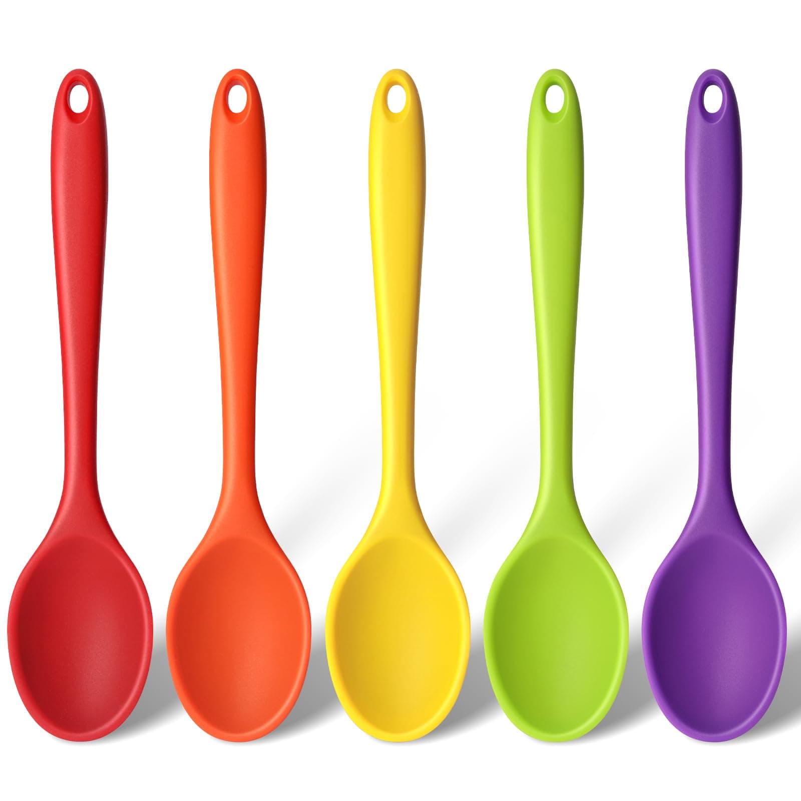 HANSGO 5PCS Small Silicone Spoons, 8 Inch Silicone Mixing Spoons for Baking, Cooking, Tasting, Quiet Stirring Hot Cocoa, Sauce, Risotto, Safe & Nonstick, Kitchen Gifts for Women, Cooking Gifts for Men