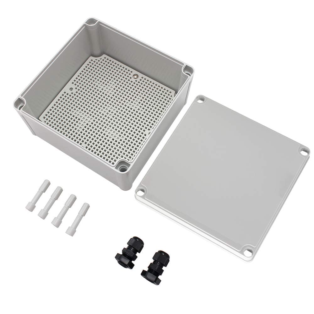 MAKERELE Waterproof Electronic DIY Projects Cable Enclosure Outdoor 6.89”6.89”3.94” (175175100mm) Outside ABS Plastic Electrical Box with 2 NPT 3/8” Glands