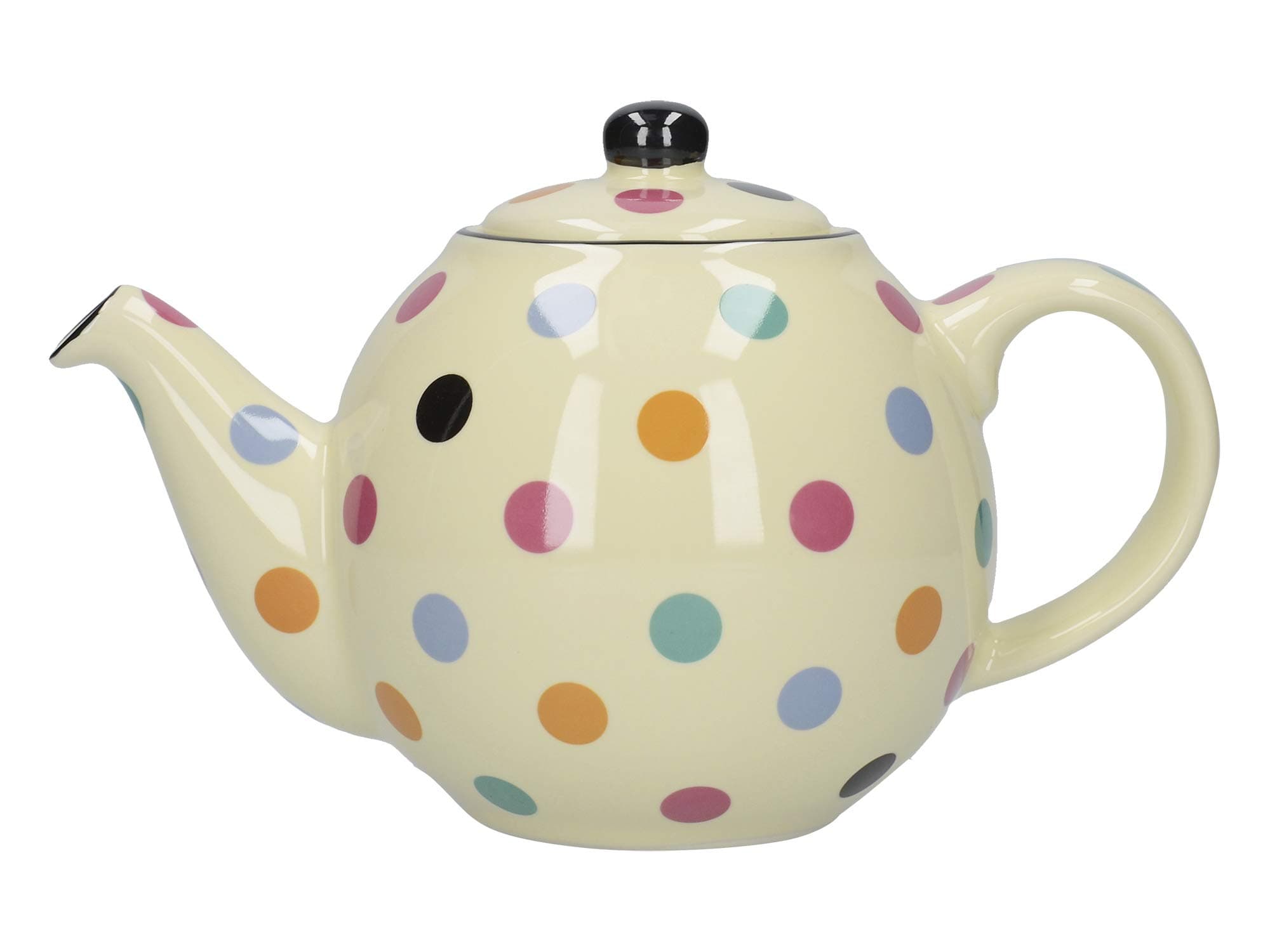 London Pottery Globe Polka Dot Teapot with Strainer, Ceramic, Ivory / Multi Spot, 2 Cup Capacity (500 ml)