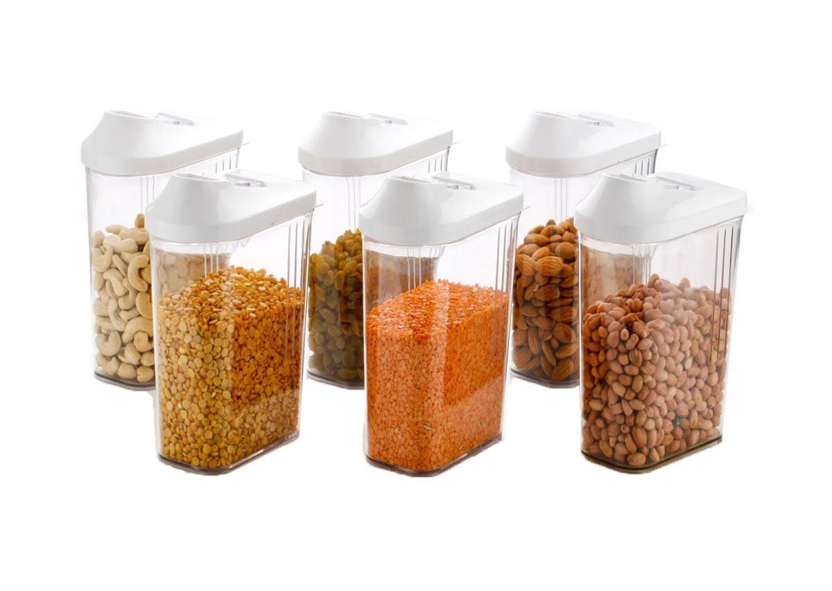 Machak Easy Flow Plastic Kitchen Storage Jars & Container Set, Transparent Set of 6, (1100ml)