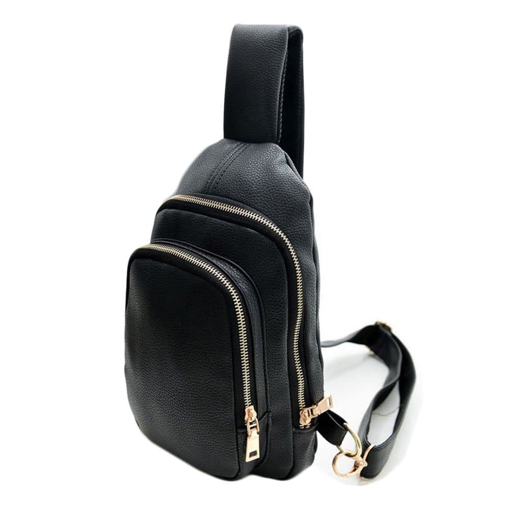 Men Leather Sling Bags Chest Backpack Crossbody Shoulder Bags Casual Travel Hiking (Black-Style 2)