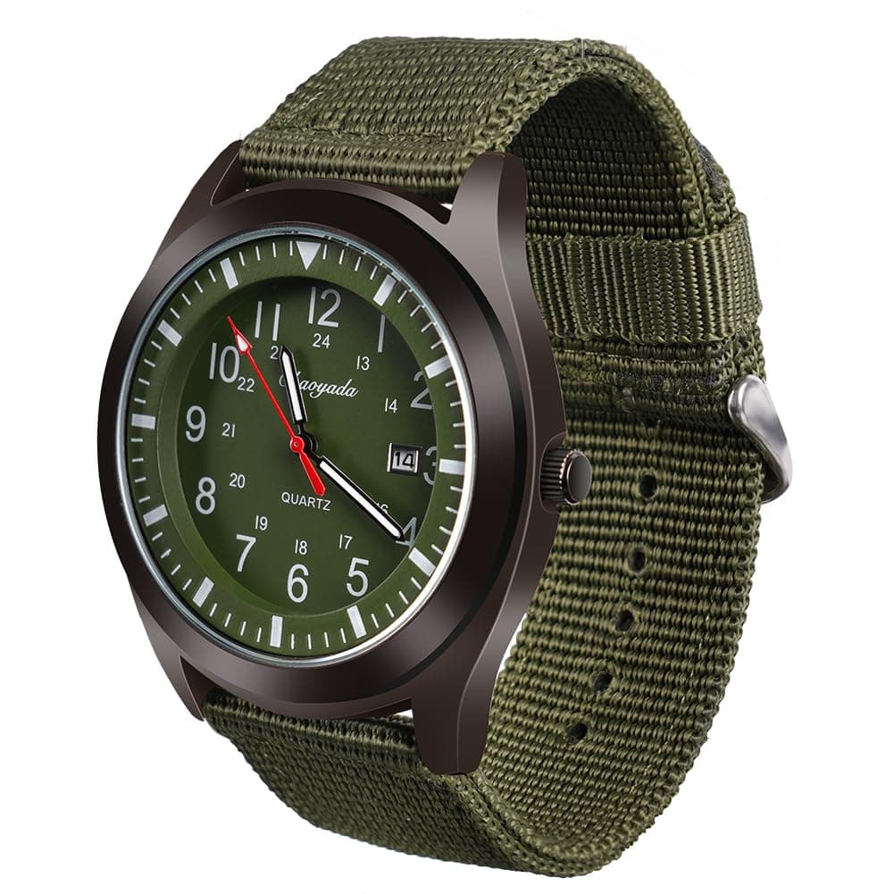 Men's Analogue Quartz Military Watch - Glow in The Dark With Date Window and Nylon Strap - Army Tactical Sports Minimalist Design