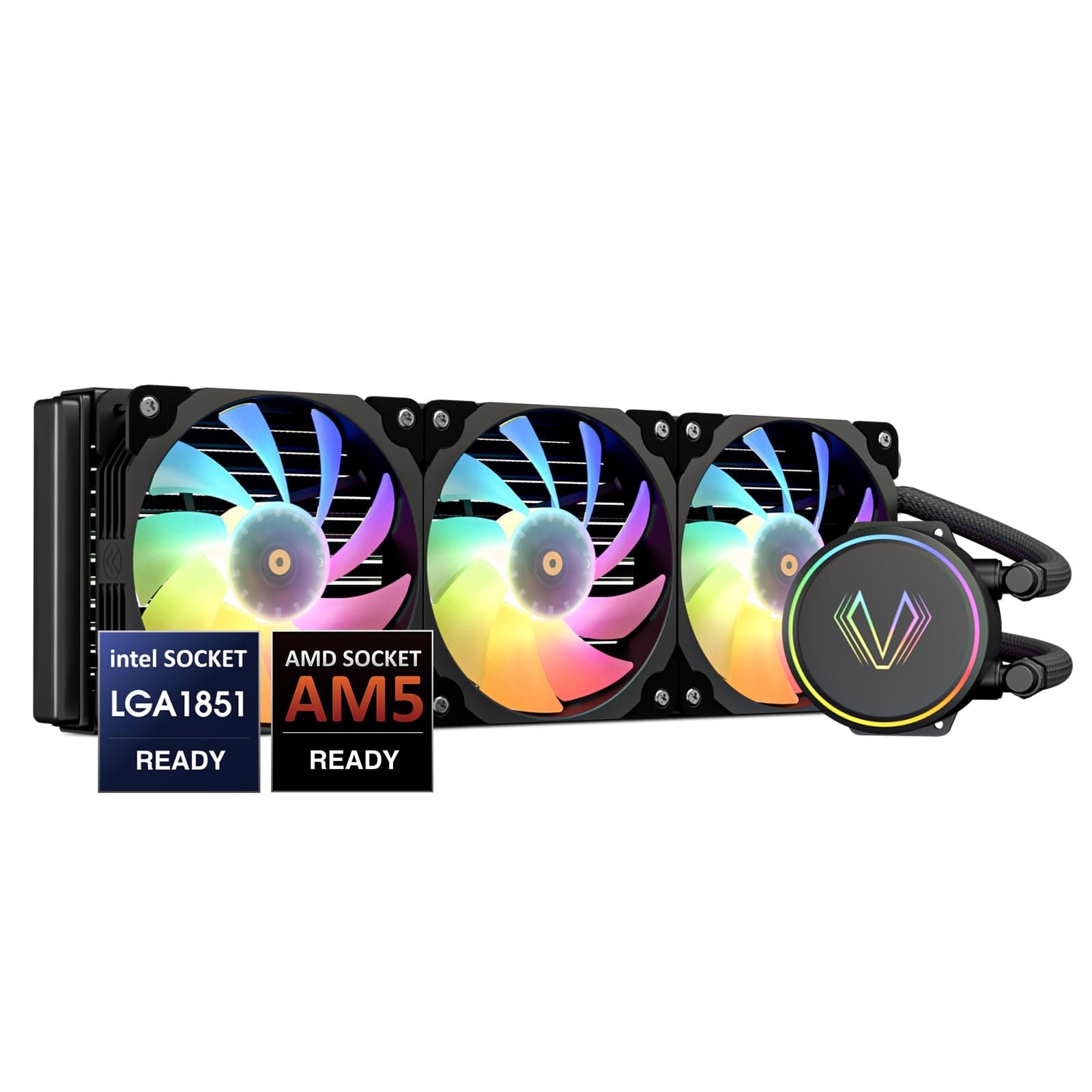 Vetroo V360 Black 360mm CPU Water Liquid Cooler AMD/Intel LGA1200 Ready All-in-One Cooling System w/Controller 3X 120mm ARGB Motherboard Sync Fans High Efficiency 360mm Radiator