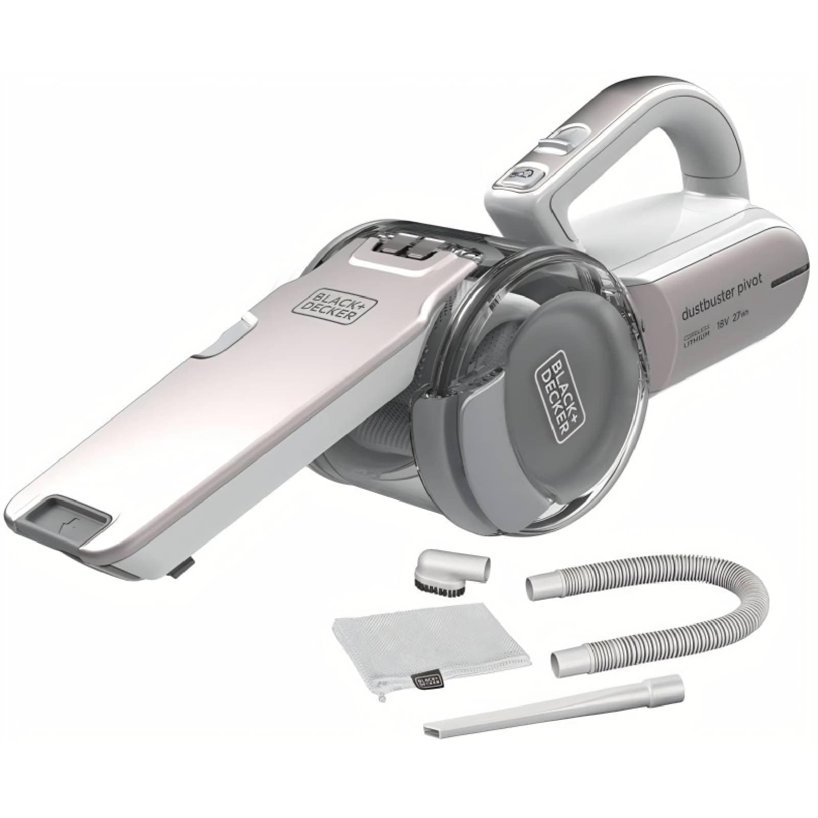 Black & Decker 18V Cordless Handheld Pivot Vacuum Cleaner With 1.5Ah Li-Ion Battery, 27.5 AW Suction Power, 440ml Bowl Capacity And Triple Filteration With 200° Rotation PV1820LRGP-GB 2 Years Warranty