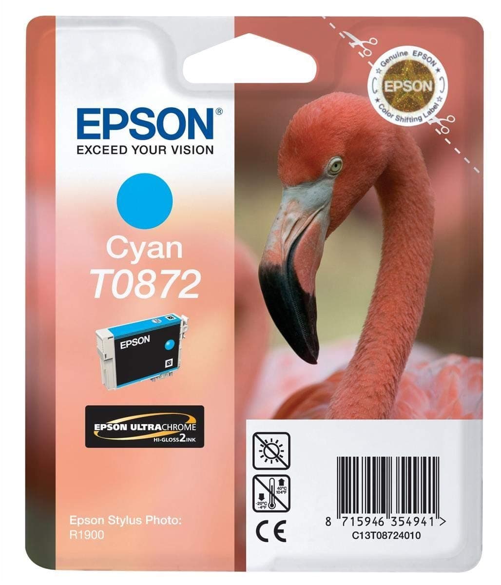 Epson Original T0872 UltraChrome Hi-Gloss2 Cyan Ink Cartridge, Genuine