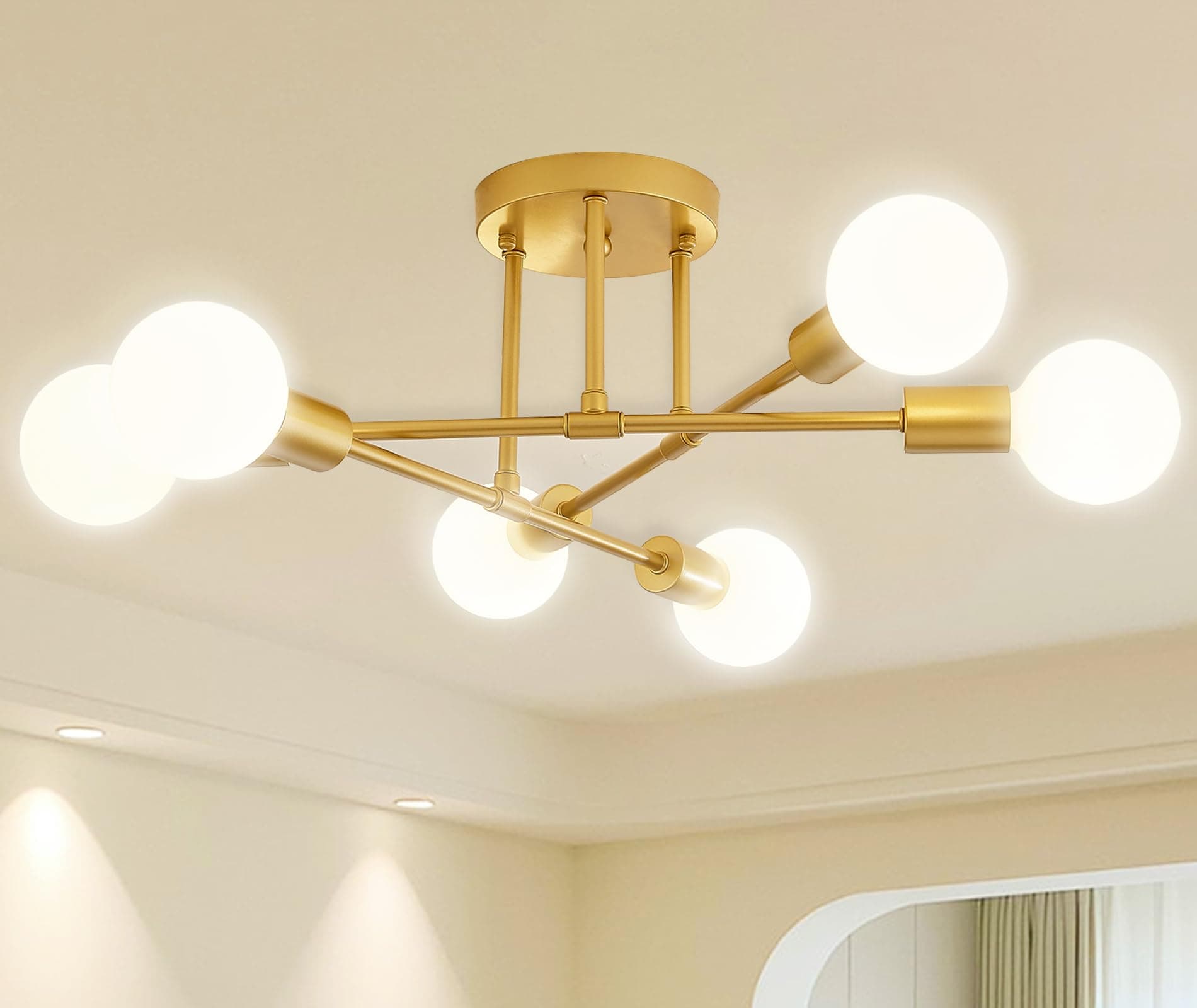 Ceiling Light, 6-Lights Chandeliers Gold Ceiling Lighting for Living Room,Bedroom,Kitchen (Gold)