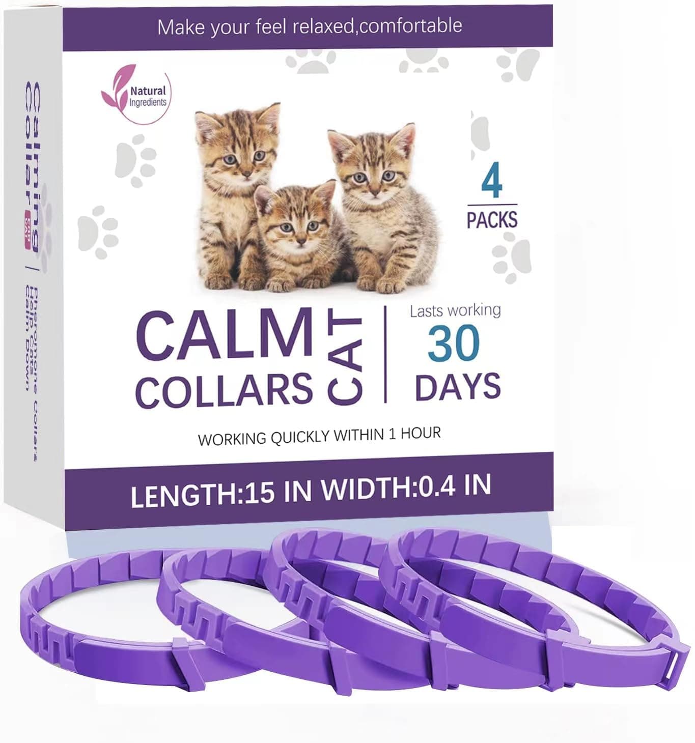 4 Pack Calming Collar for Cats, Cat Calming Collar, Efficient Relieve Reduce Anxiety Stress Pheromones Calm Relaxing Comfortable Breakaway Collars Adjustable for Small, Medium Large Cat, Kitten