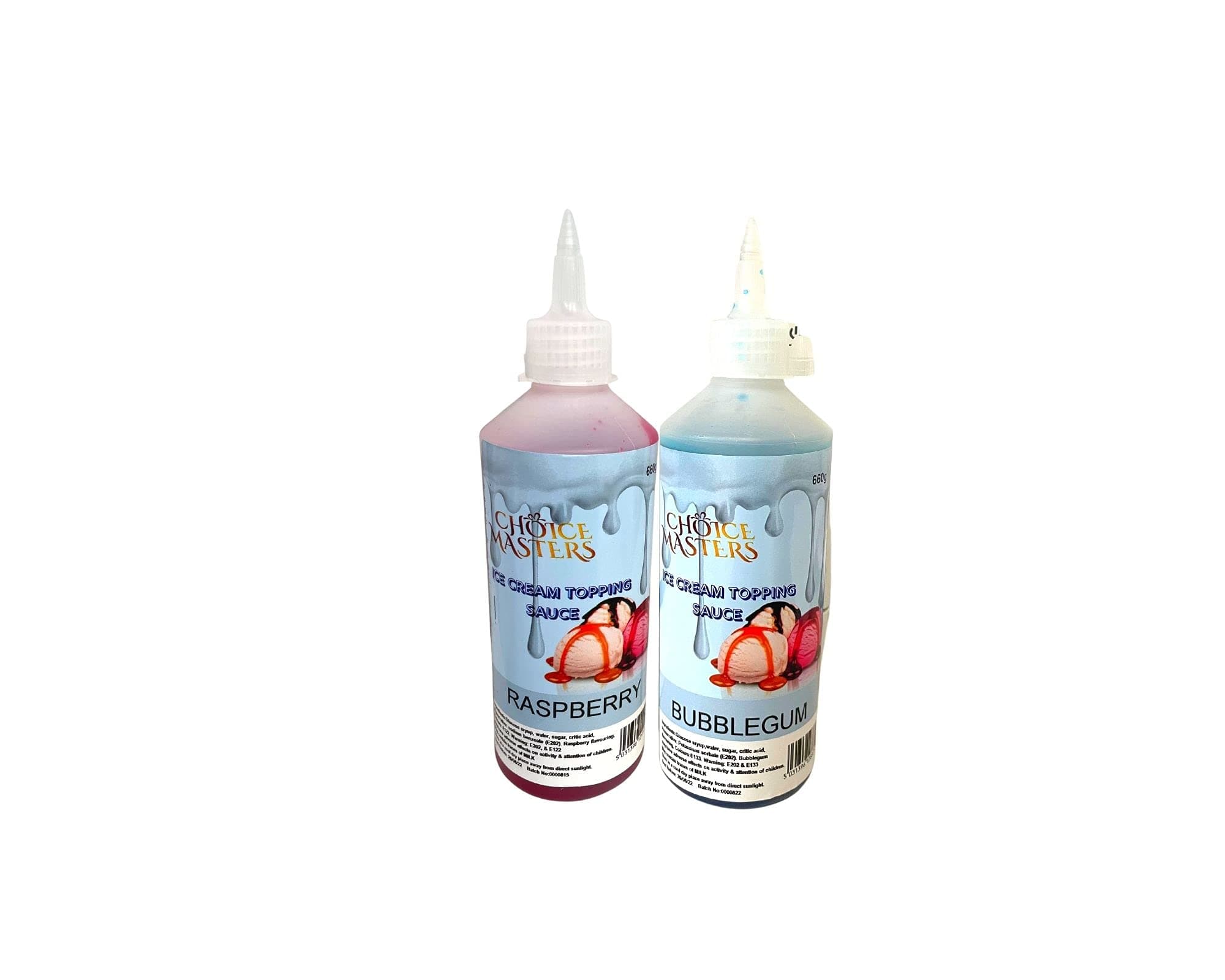 Raspberry and Bubblegum Ice Cream Topping Flavour Sauce 2Pack Bundle Syrup Topping Each 625g Squeezy Bottles, Suitable for Vegetarians/Vegans, for Pancake, Cocktails, Waffles and Popcorn