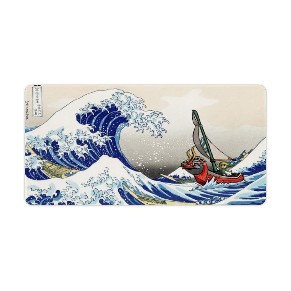 Mouse pad,Link,The Great Wave Off Kanagawa,Legend of Zelda The Wind Waker,Large Gaming Mouse Mat,Desk Mat,Waterproof Skid Proof Stitched Edges Mousepad,Perfect for Video Games,60x30cm,24x12 inch