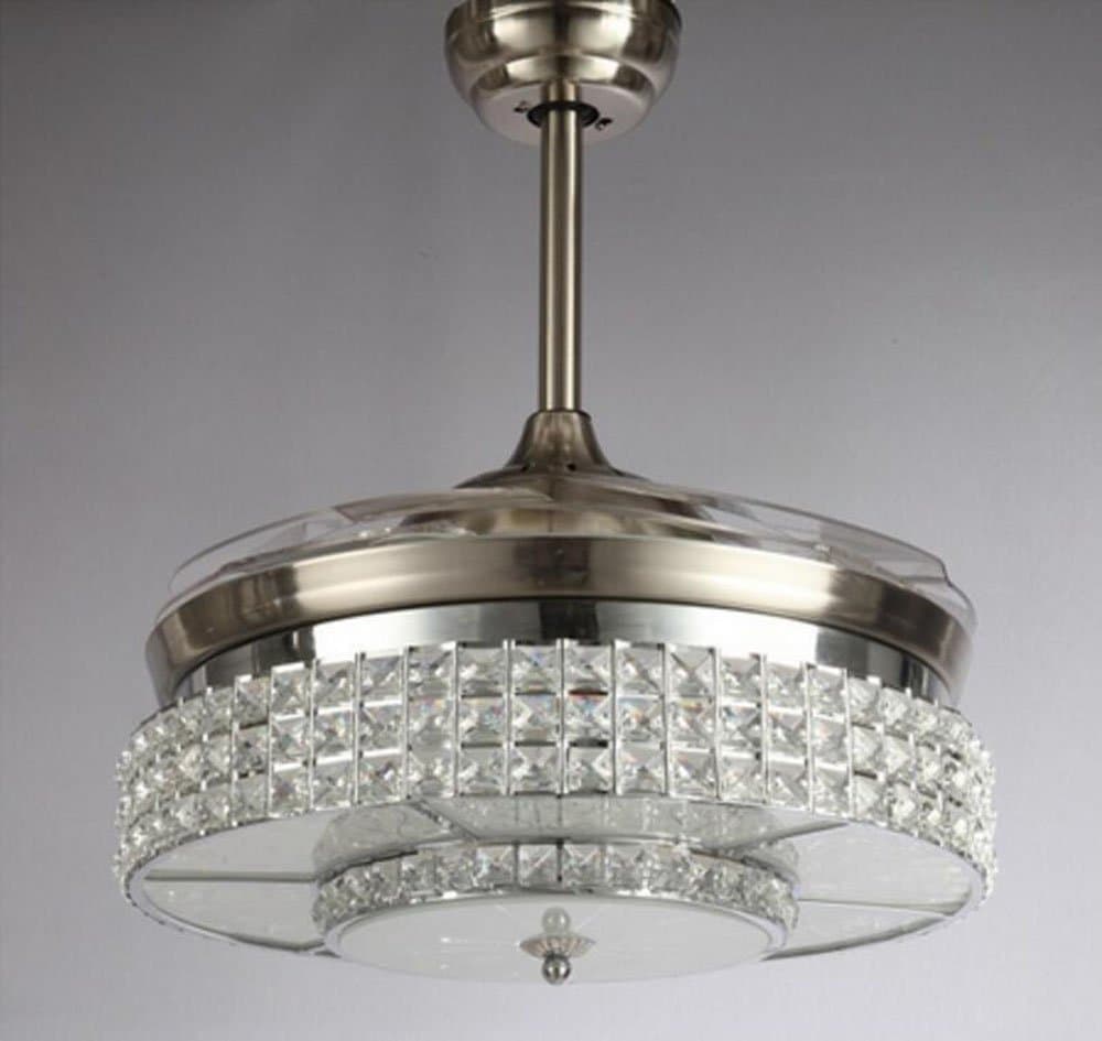Huston Fan Modern Minimalist 42 Inches LED Restaurant Fan Lights With 4 Acrylic Blades Retractable Living Room Ceiling Chandelier Home Crystal Stealth Bedroom Lamps Remote Mute
