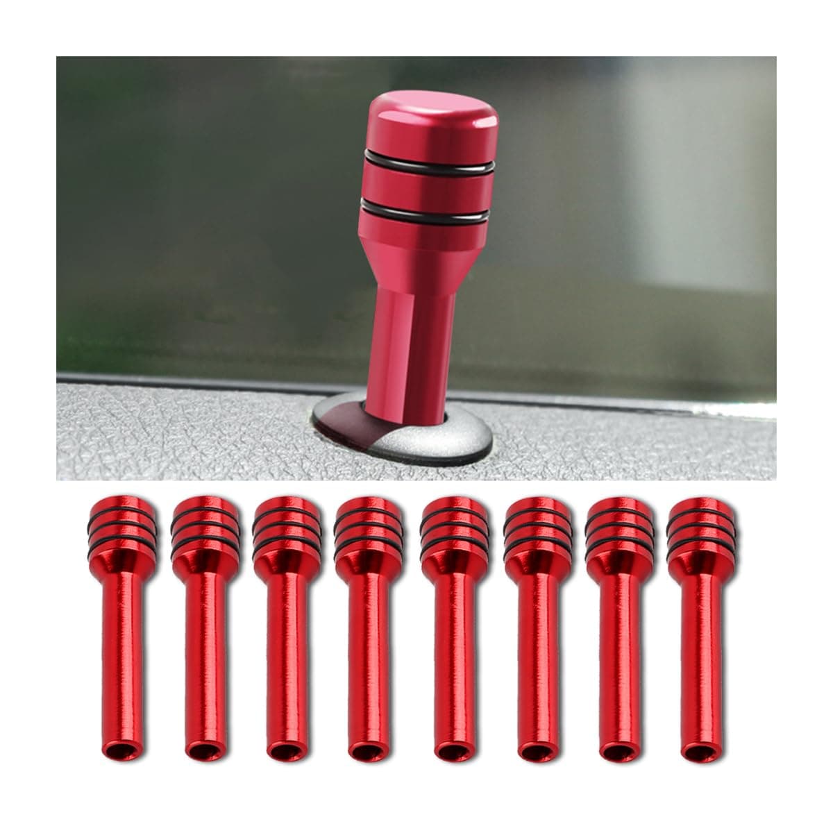 BESULEN 8 Pcs Car Door Lock Knobs, Aluminum Alloy Auto Lock Covers, Automotive Interior Lock Knobs Pull Pins, Truck Inner Door Locks, Universal Front Rear Door Knob Cover