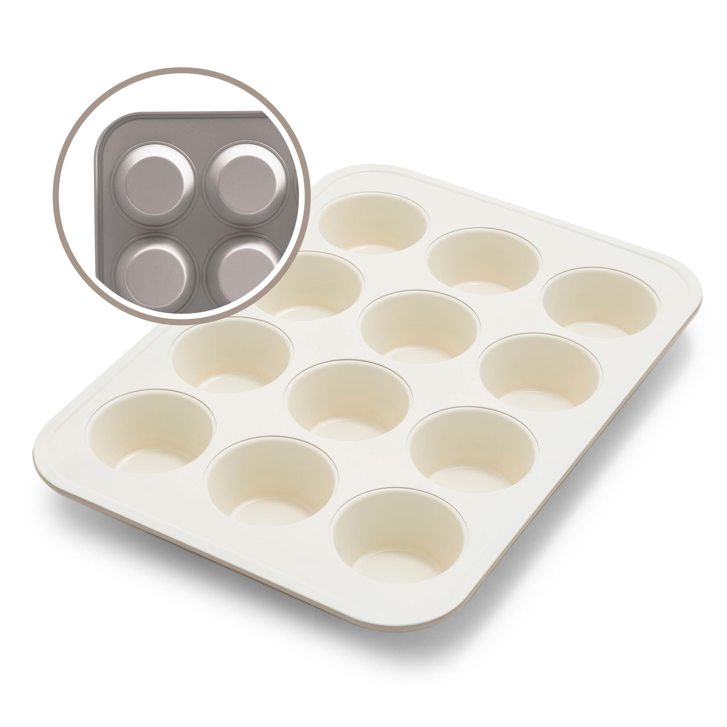 GreenLife 12-Cup Muffin Pan, PFAS-Free Healthy Nonstick Baking Tray, 11.4" x 1.9" x 15.9", Durable Ceramic Bakeware, Cupcakes, Egg Bites, Tarts, Brownies, Taupe