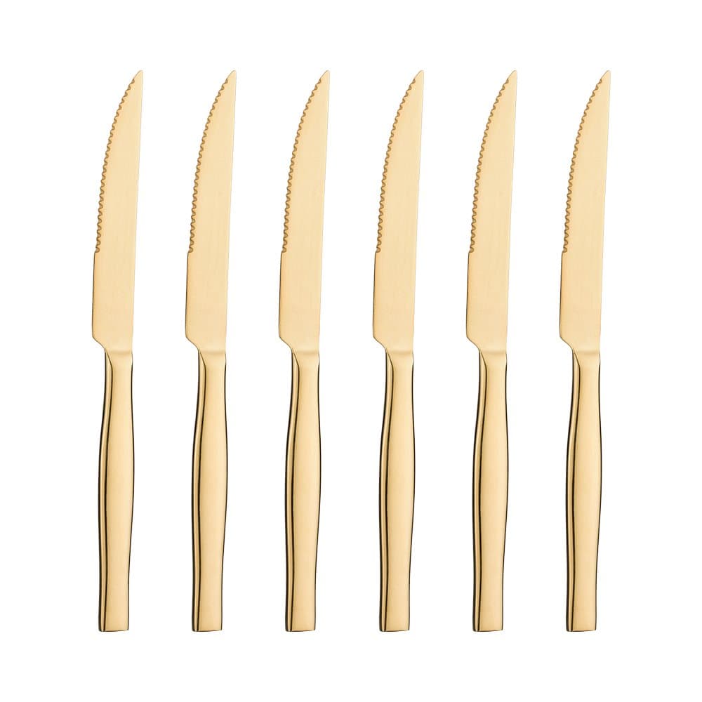 icxox Steak Knives Set of 6, Martensitic Stainless Steel, 9.25 Inches (Gold)