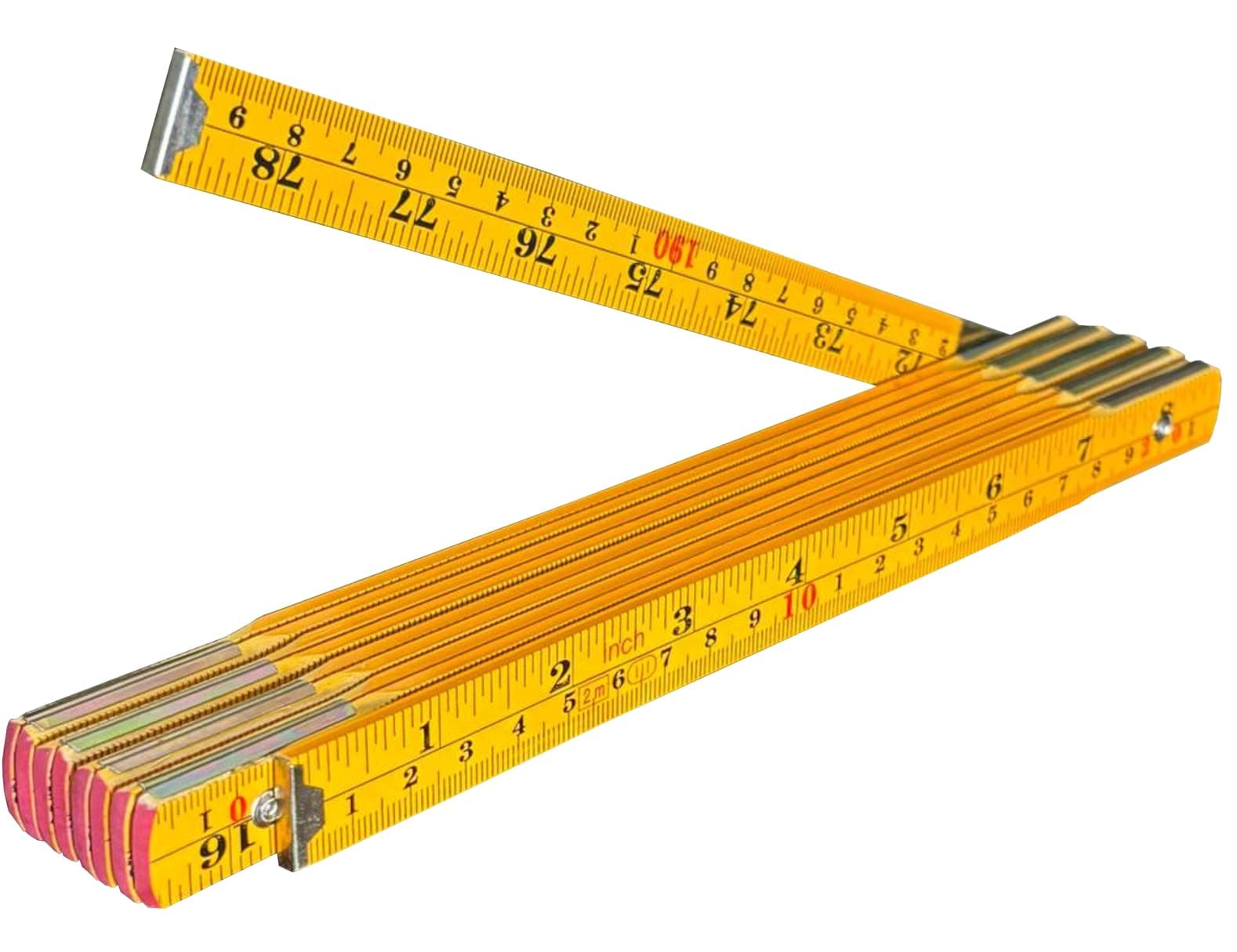 Binzer Folding Wooden Stick Ruler, Inch & Metric (1.8m-15cm /2-Metre When Straight), Carpenters/General Use