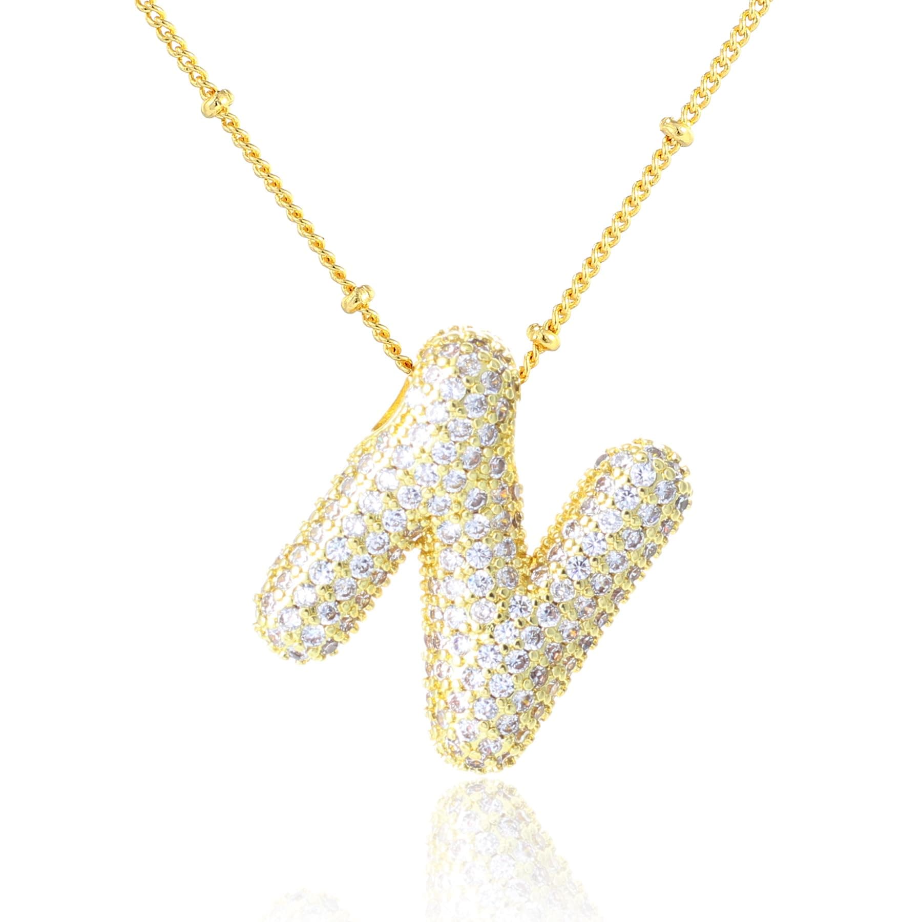 KELMALL 14K Gold/Silver Plated Chunky Bubble Initial Necklace for Women – Dainty Personalized Letter Pendant with Cubic Zirconia – Bold Statement Jewelry Gift for Her Birthday Anniversary