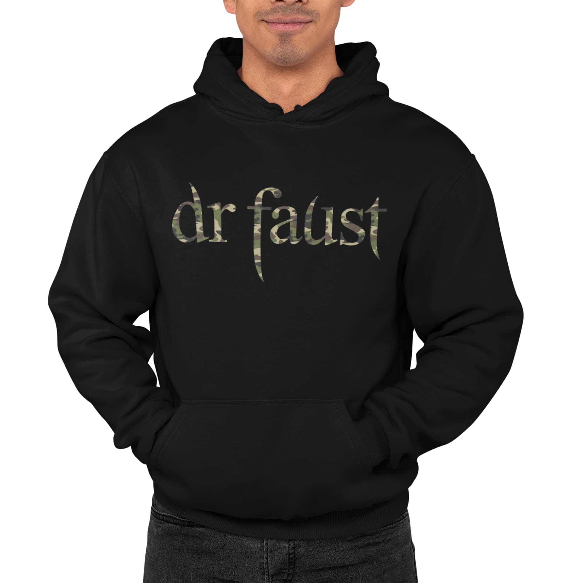 dr faust Camouflage Camo Typo Brand Hype Beast Unisex Plus Size Loungewear Sweatshirt Hoodies Men Women Tattoo Skating Streetwear Clothing Hip Hop Apparel