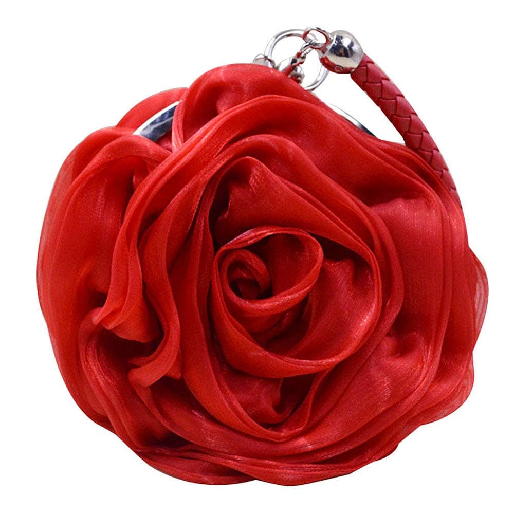 Buddy Women Rose Shaped Clutch Soft Satin Wristlet Handbag Wedding Party Purse