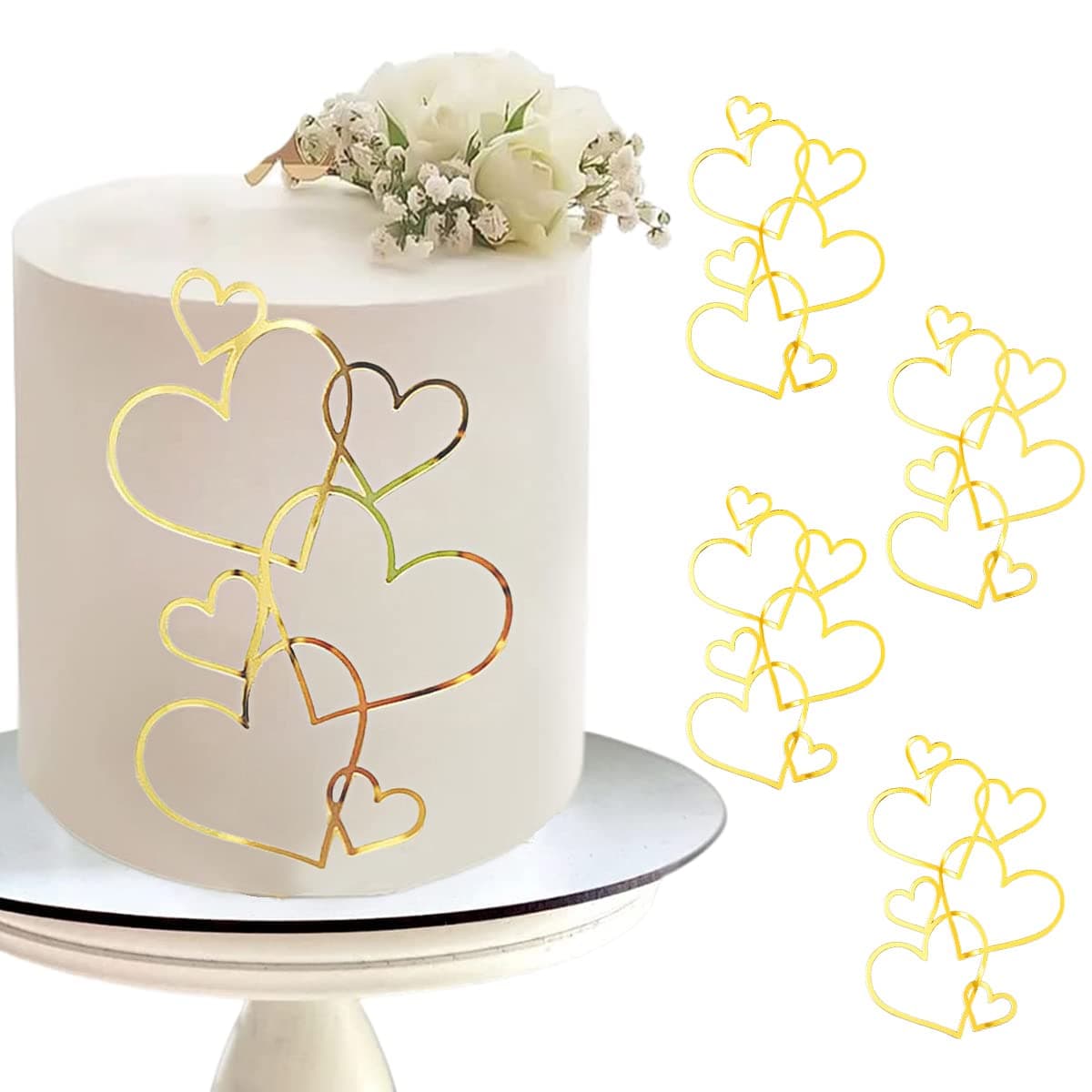 Personalised Cake Topper,10 Sets Gold Love Heart Acrylic Birthday Cake Toppers,Cake Decorations for Wedding Bridal Anniversary Theme Party Decorations Supplies (Style A)