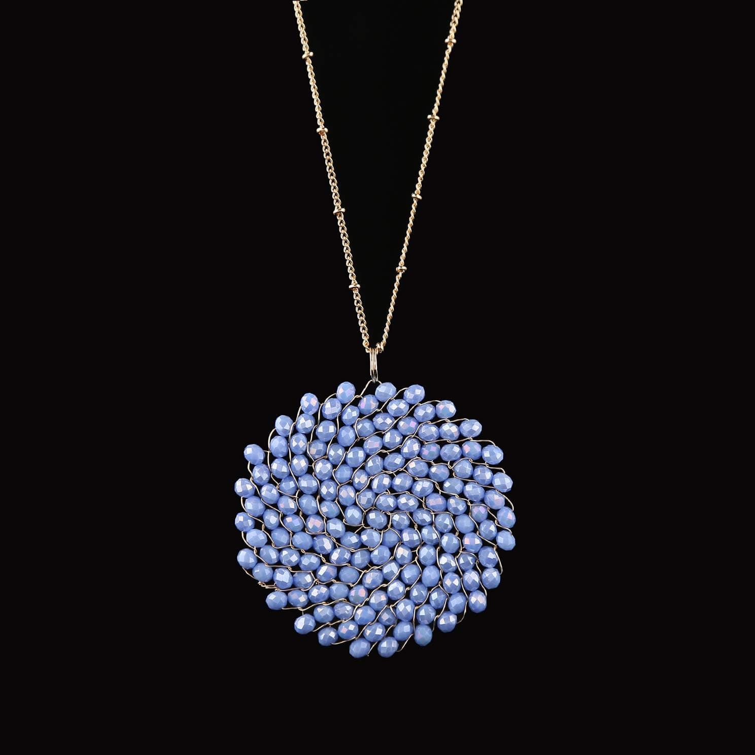 Niumike Handmade Crystal Circle Pendant Necklace for Women Disc Long Statement Necklaces with Box