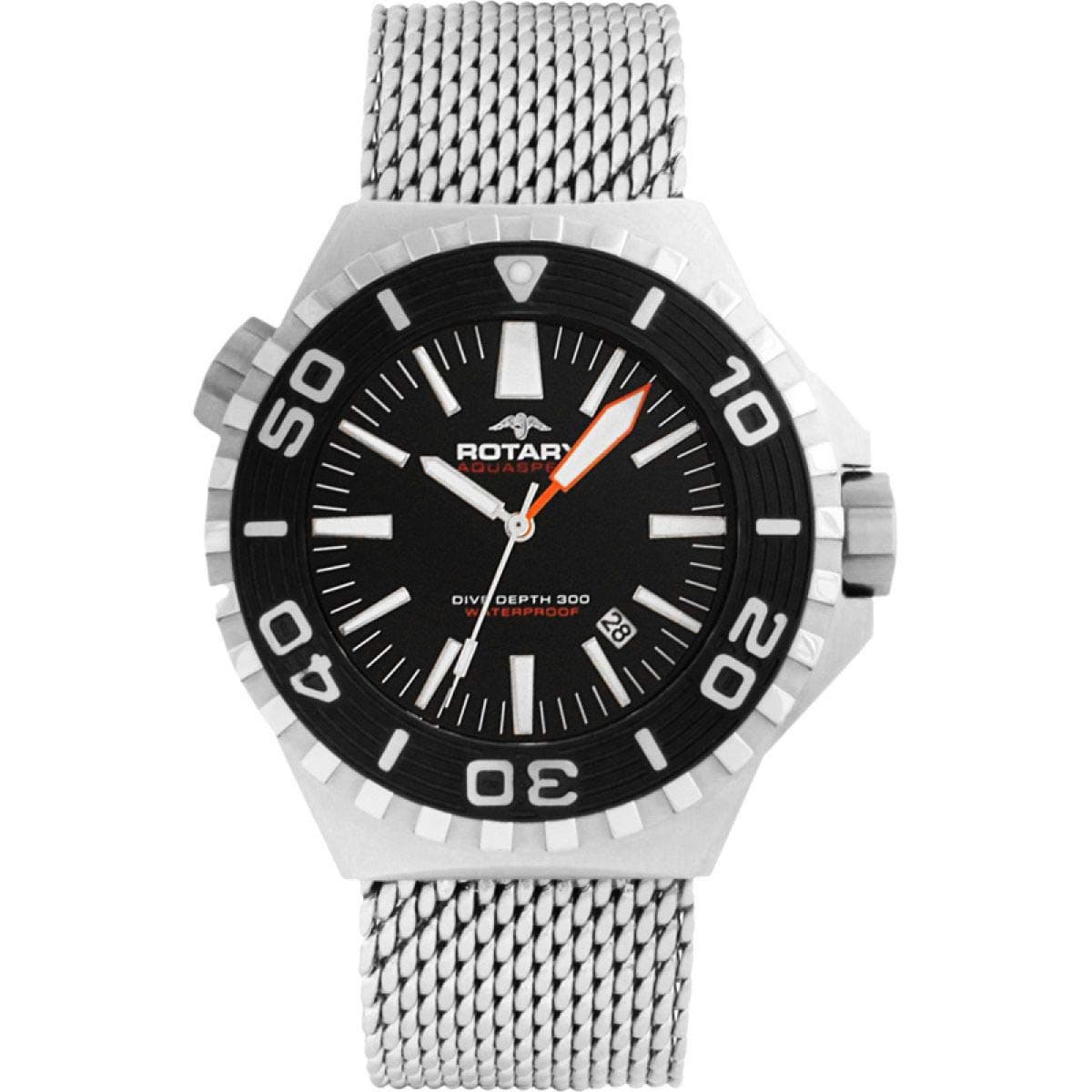 Rotary Men's Quartz Watch with Black Dial Analogue Display and Silver Stainless Steel Bracelet AGB90045/W/KIT