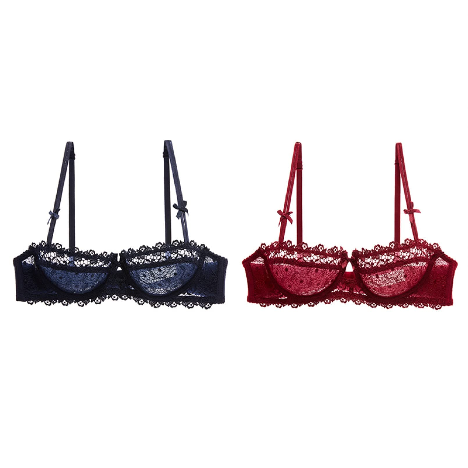 YUANCHNG2 Pieces Lace Bras For Women Transparent Half Cup Mesh Brassiere Ultra Thin See Through Bra