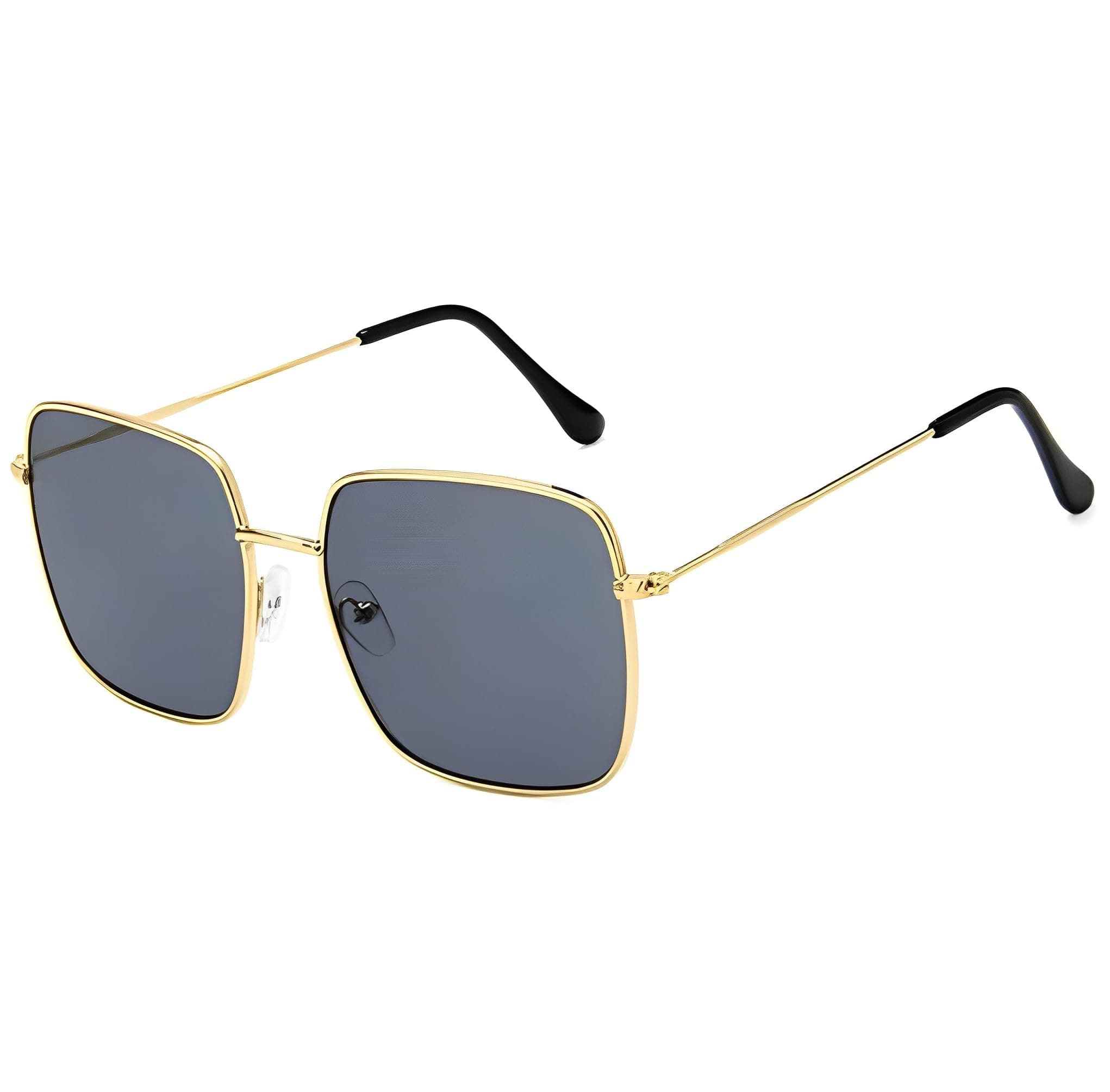Women's Oversized Square Sunglasses, Gold Metal Frame, Dark Tinted Lens, Lightweight Design, Retro Style, Celeb Trend UK 2025