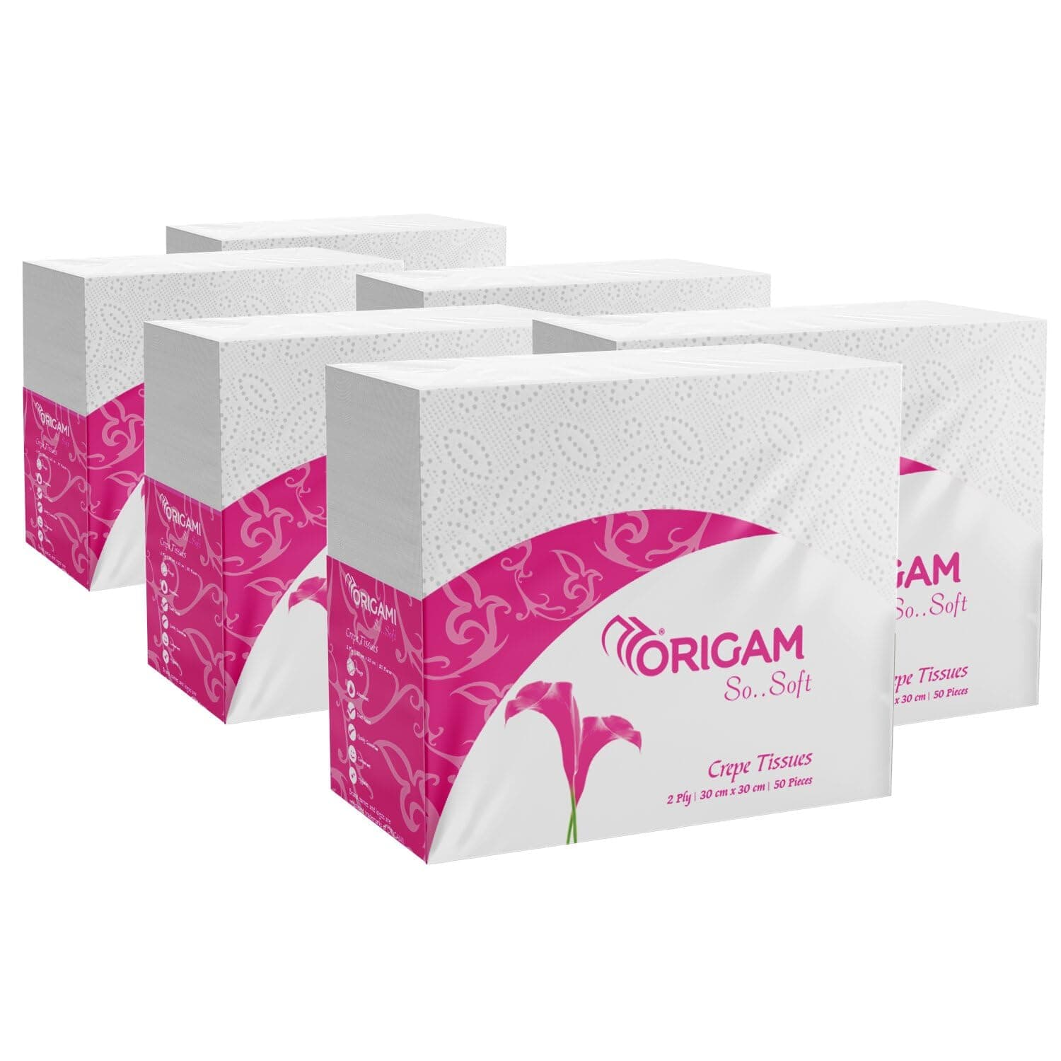 Origami 2Ply So Soft Paper Napkins | Tough, Super Absorbent Multipurpose Tissue | Food Contact Safe, Ideal for Snacks, Parties & Daily Use - Pack of 6 (50 Pulls Per Pack, Total 300 Sheets)