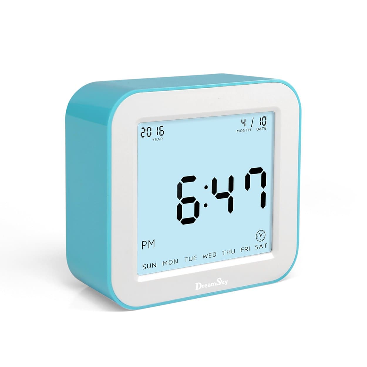 FlorLife Digital Alarm Clock Desk Table Clock 4.6x4.6x1.9inches Blue 1Pcs