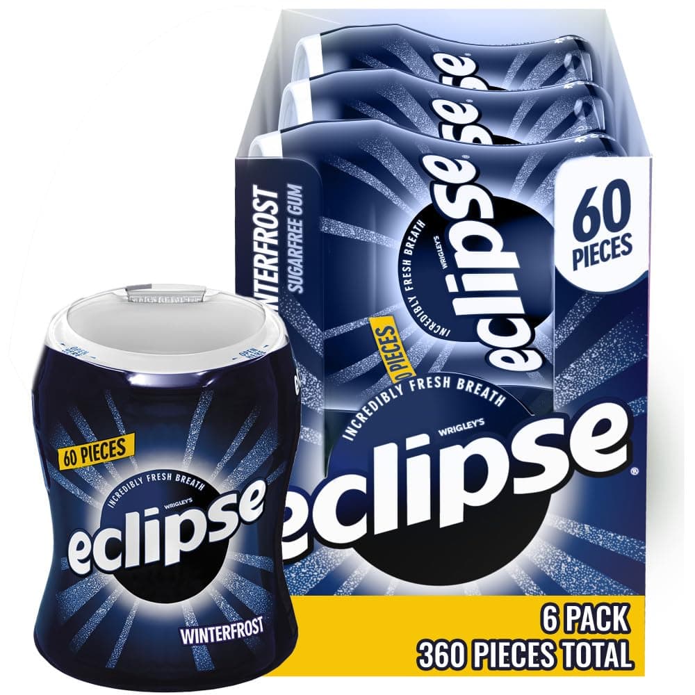ECLIPSE Winterfrost Sugar Free Chewing Gum Bulk Pack, 60 Piece Bottle (Pack of 6)