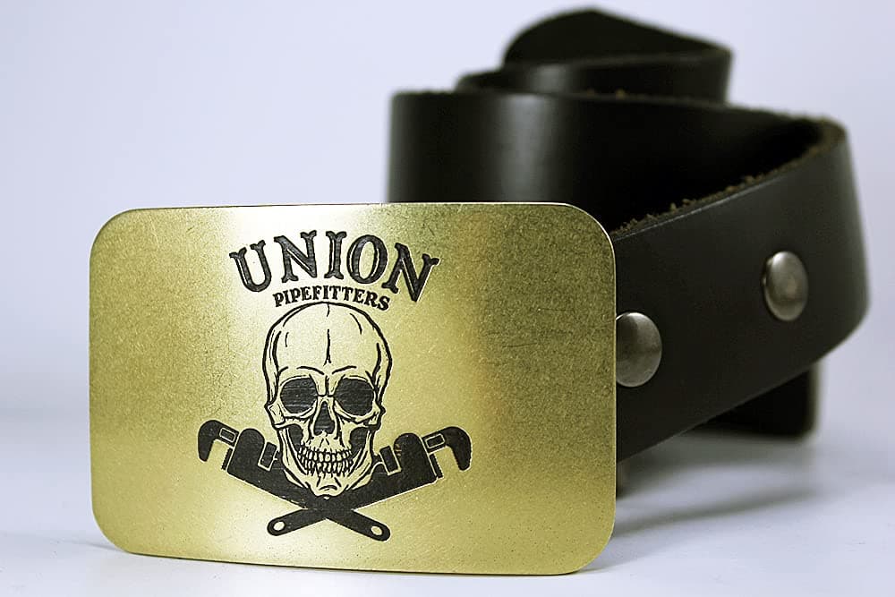 Pipefitter - PLUMBER - Etched Metal Belt Buckle