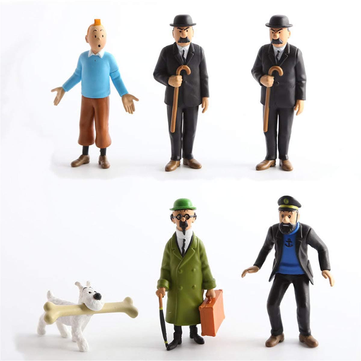 The Adventures of Tintin 6 Pieces 3 Inch Figurines Tin Tin Snowy Captain Handdock Dr Calculus Thomson Brothers Statue Figure