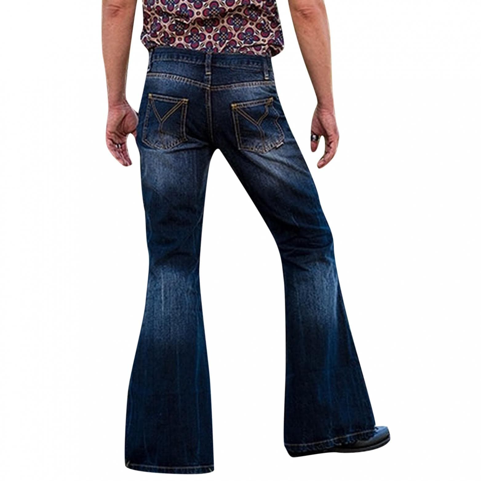 Gillberry Men's Vintage Punk Washed Bootcut Jeans Pockets Slim Fit Flared Denim Pants Bell Bottom Trousers 60s 70s