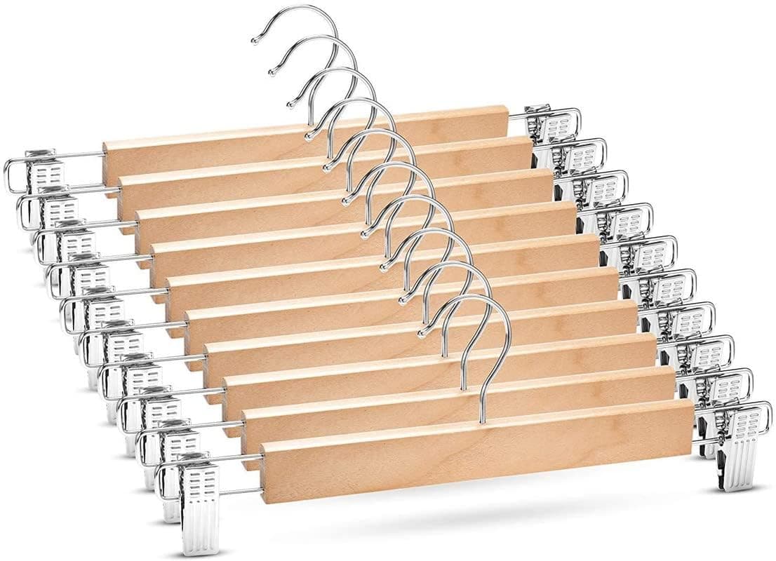 Gimly - Premium Wooden (Pack of 50) Clothes Hanger Clips with 360° Swivel Hook for Garments and Jeans - Natural Finish