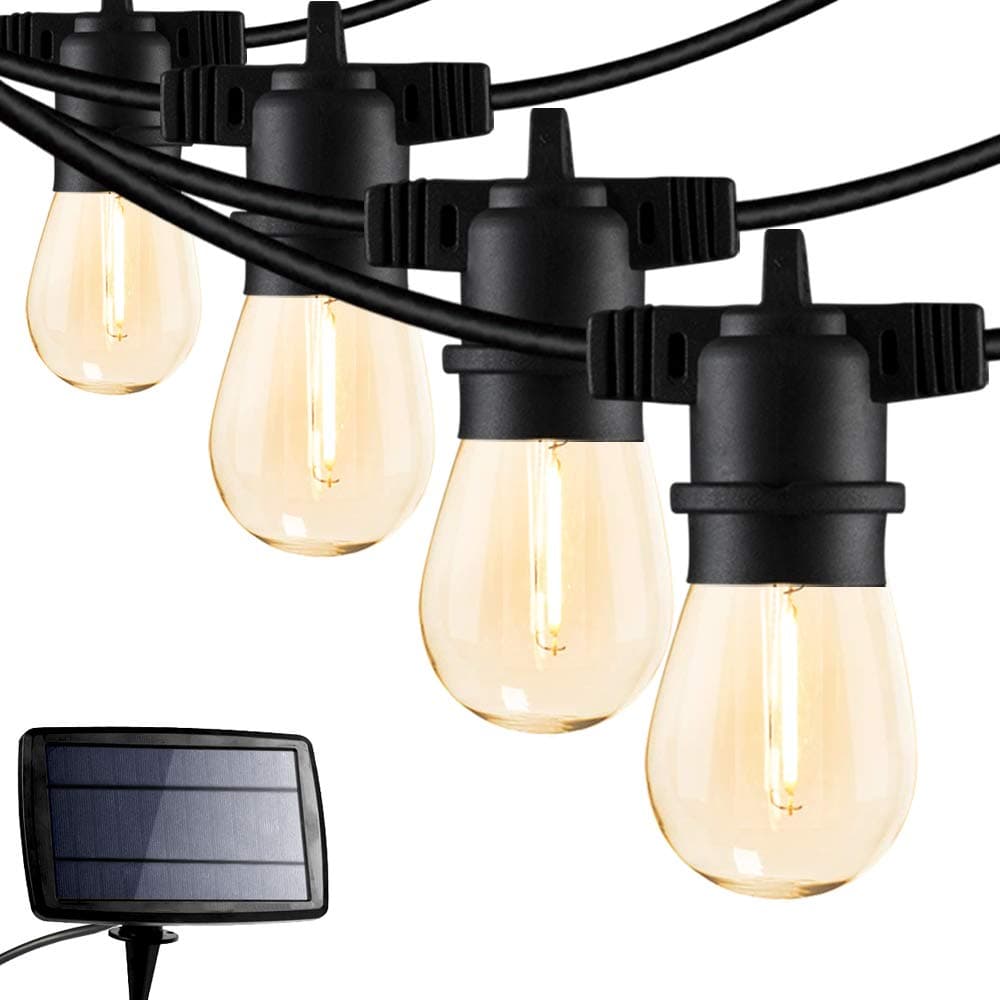 FMARTSolar Patio Lights, 49FT Solar String Light Waterproof Heavy Duty Outdoor Hanging Lights with 17 LED Shatterproof Bulbs for Garden Yard Deck Warm White