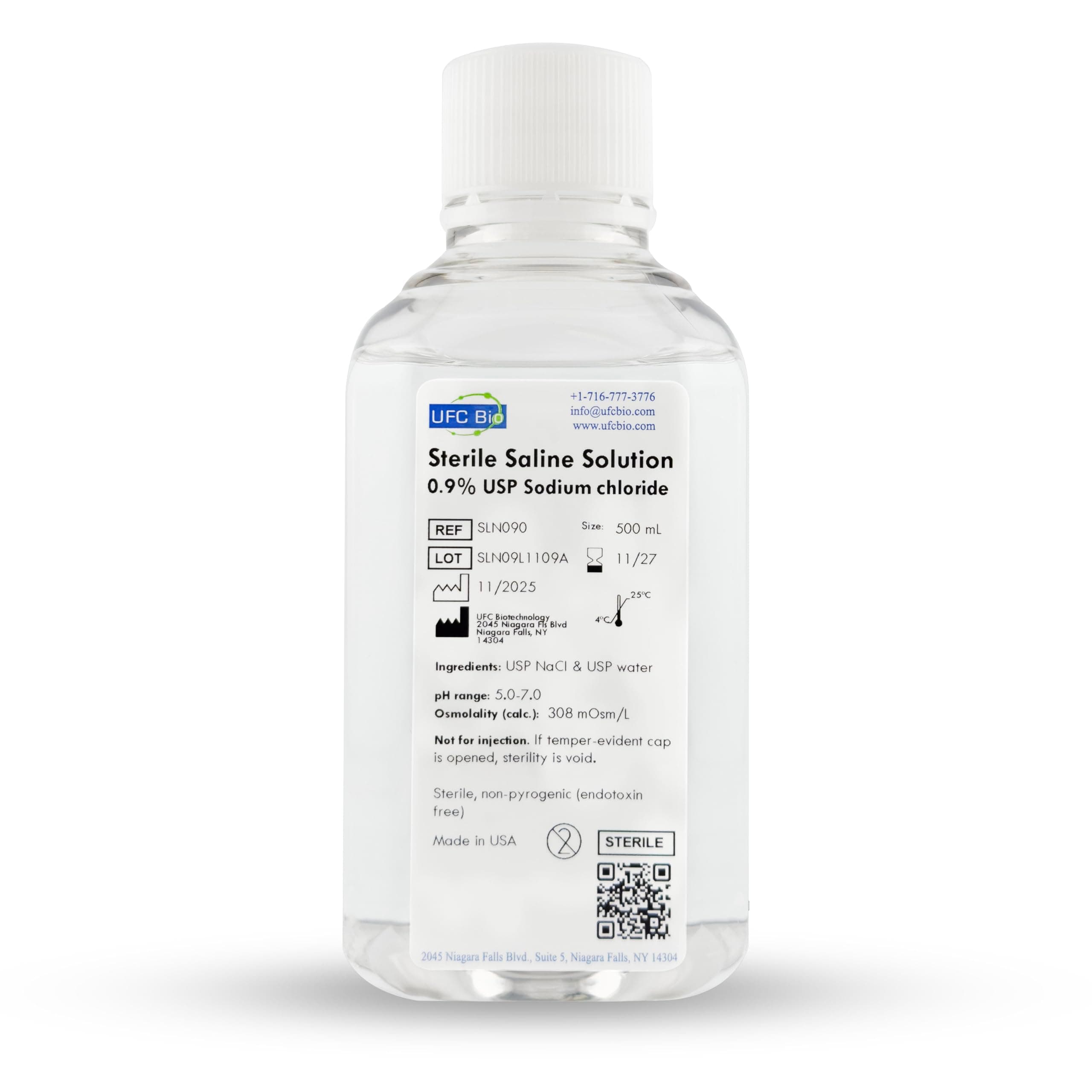0.9% Normal Saline Solution – Sterile USP Sodium Chloride - Made in USA - 500 mL
