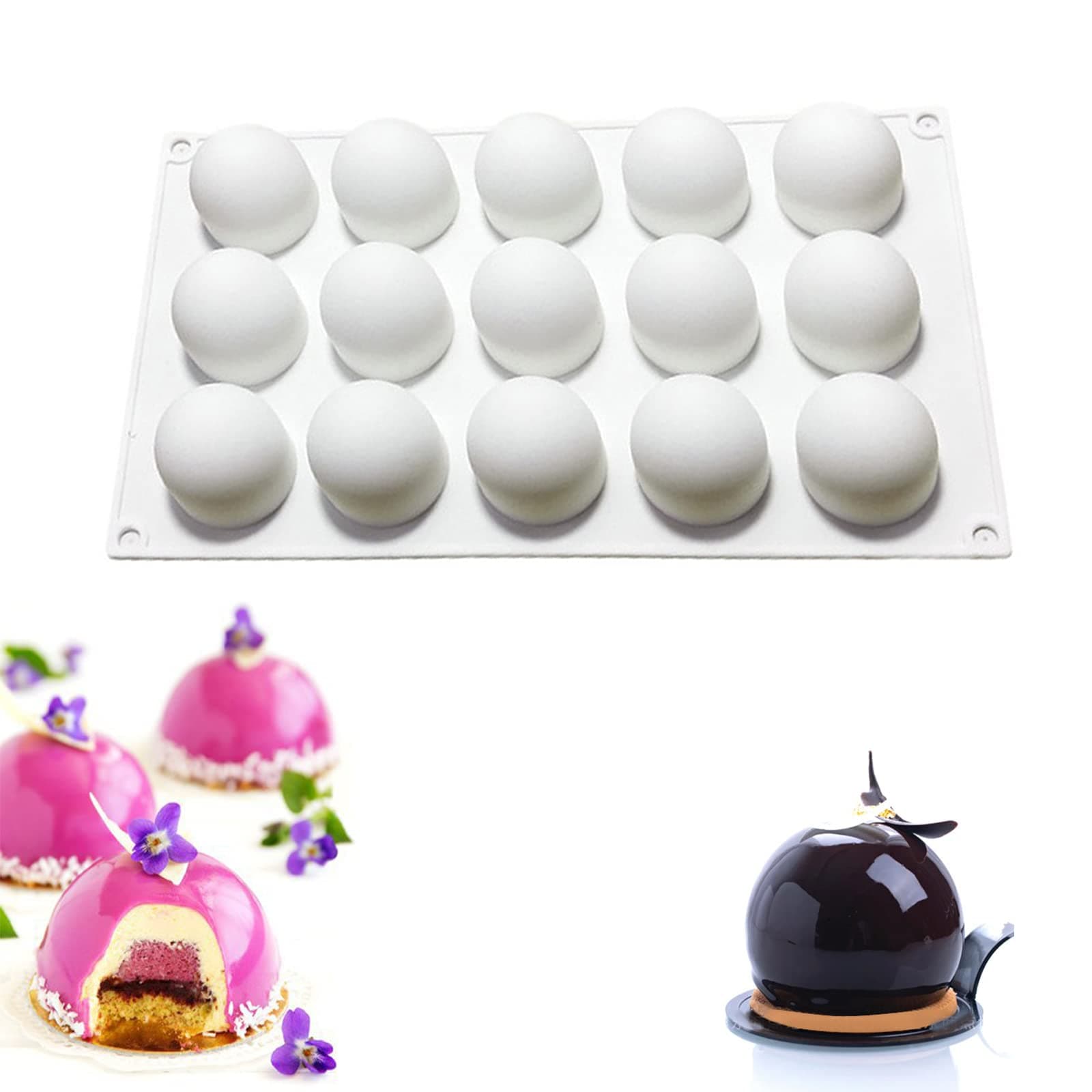 OCPO Kitchen Truffle Silicone Mold for Baking Mousse Cake French Dessert Pastry Chocolate Pudding Cupcake, Non-Stick & Easy Release, Truffle Ball Shape (15-Cavity)