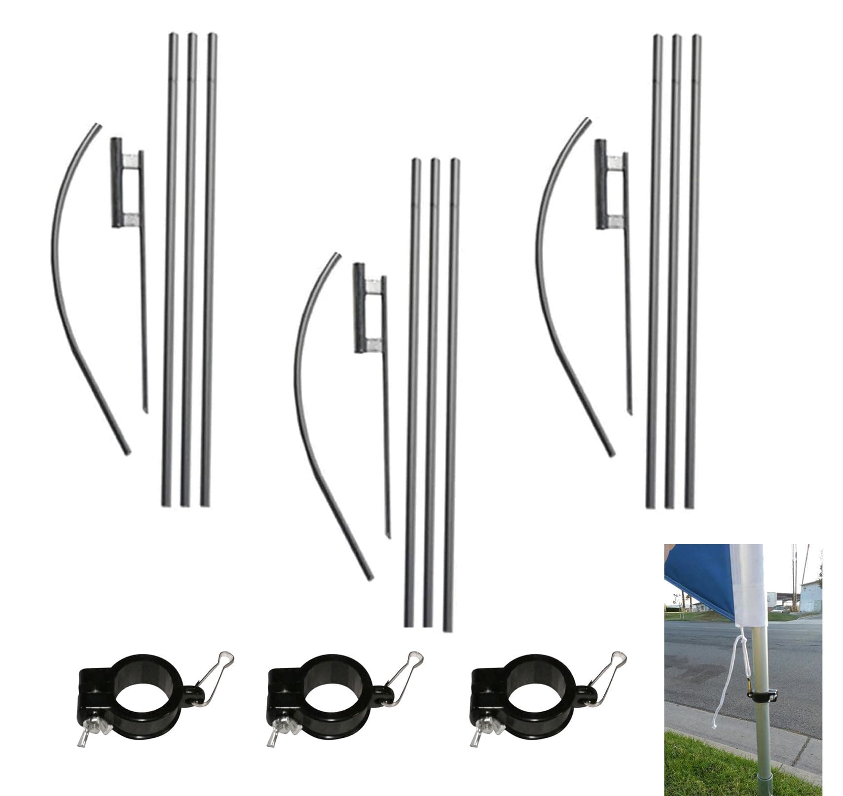 FFN Swooper Flutter Flag Hardware-Three 4 Piece Pole Kits with Ground Spikes