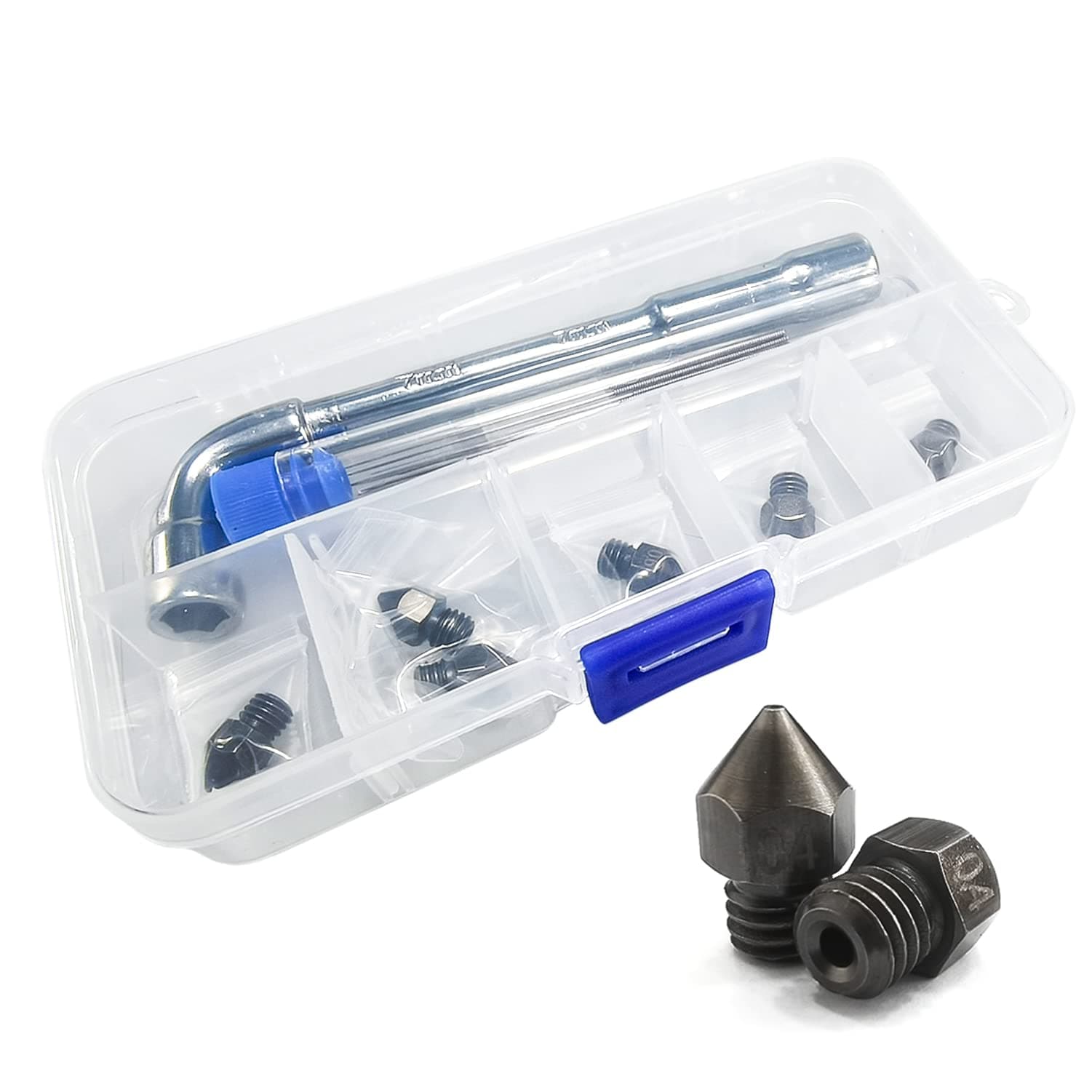 MK8 Nozzles Hardened Steel 3D Printer Extruders Nozzles High Temperature 0.2mm,0.4mm,0.6mm,0.8mm,1.0mm/ 1.75 mm with DIY Tools and A Ten-Grid Parts Box for CR-8 / CR-10 / Ender 3 / Ender 3S/5/6